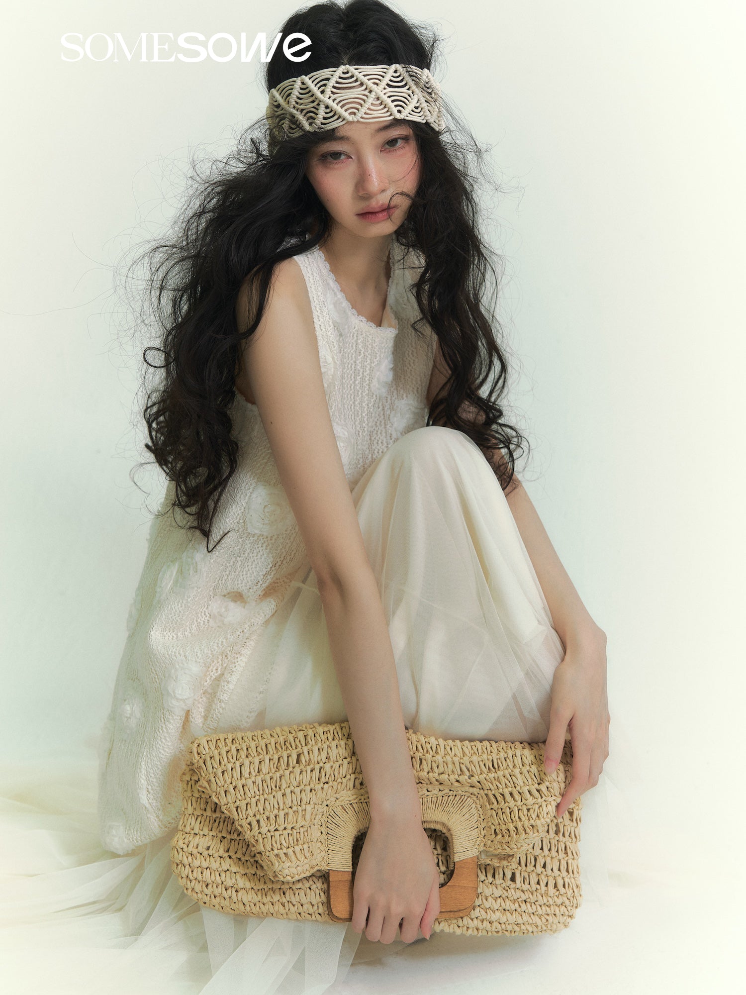 SOMESOWE S2609047 3D floral lace up vest dress