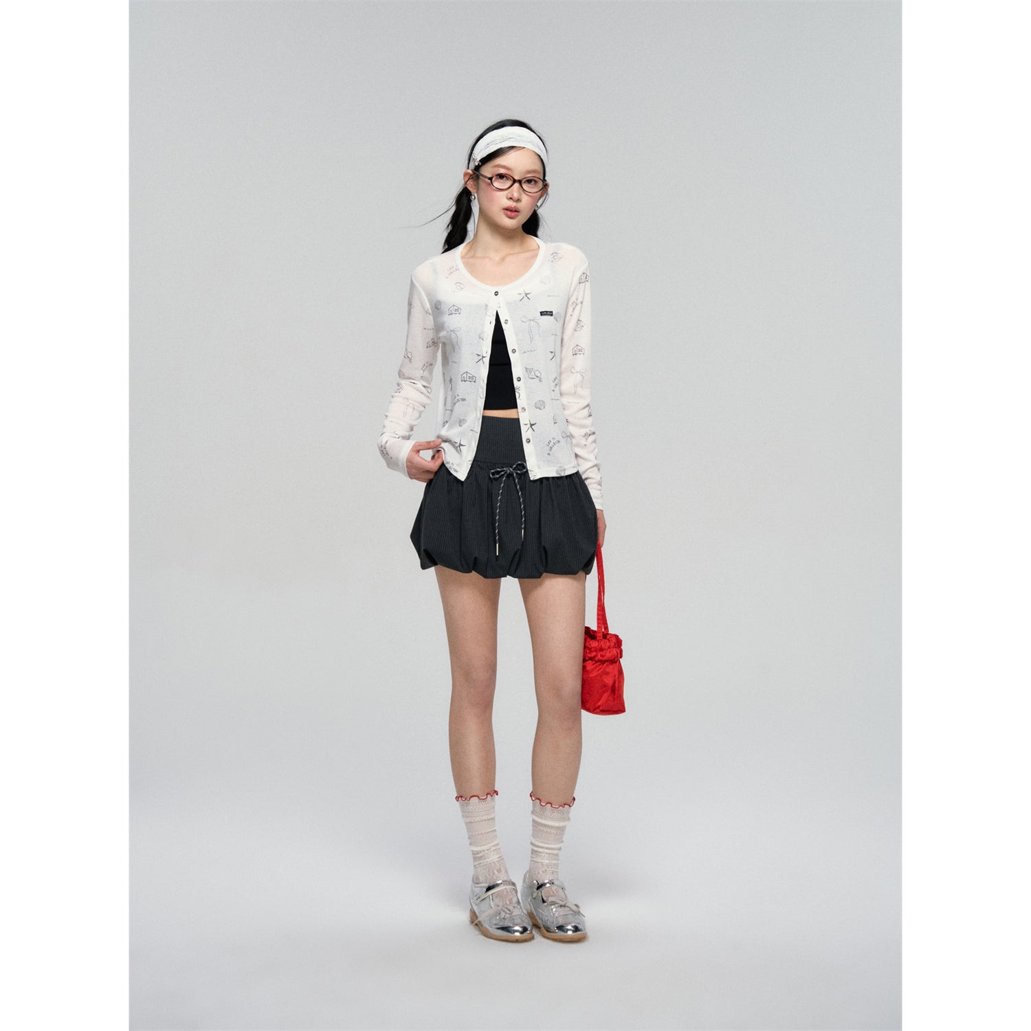 AsGony ASG25075 Printed lightweight knitted cardigan