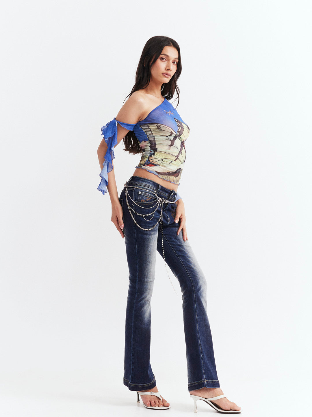 JYOSEI Blue one shoulder printed top