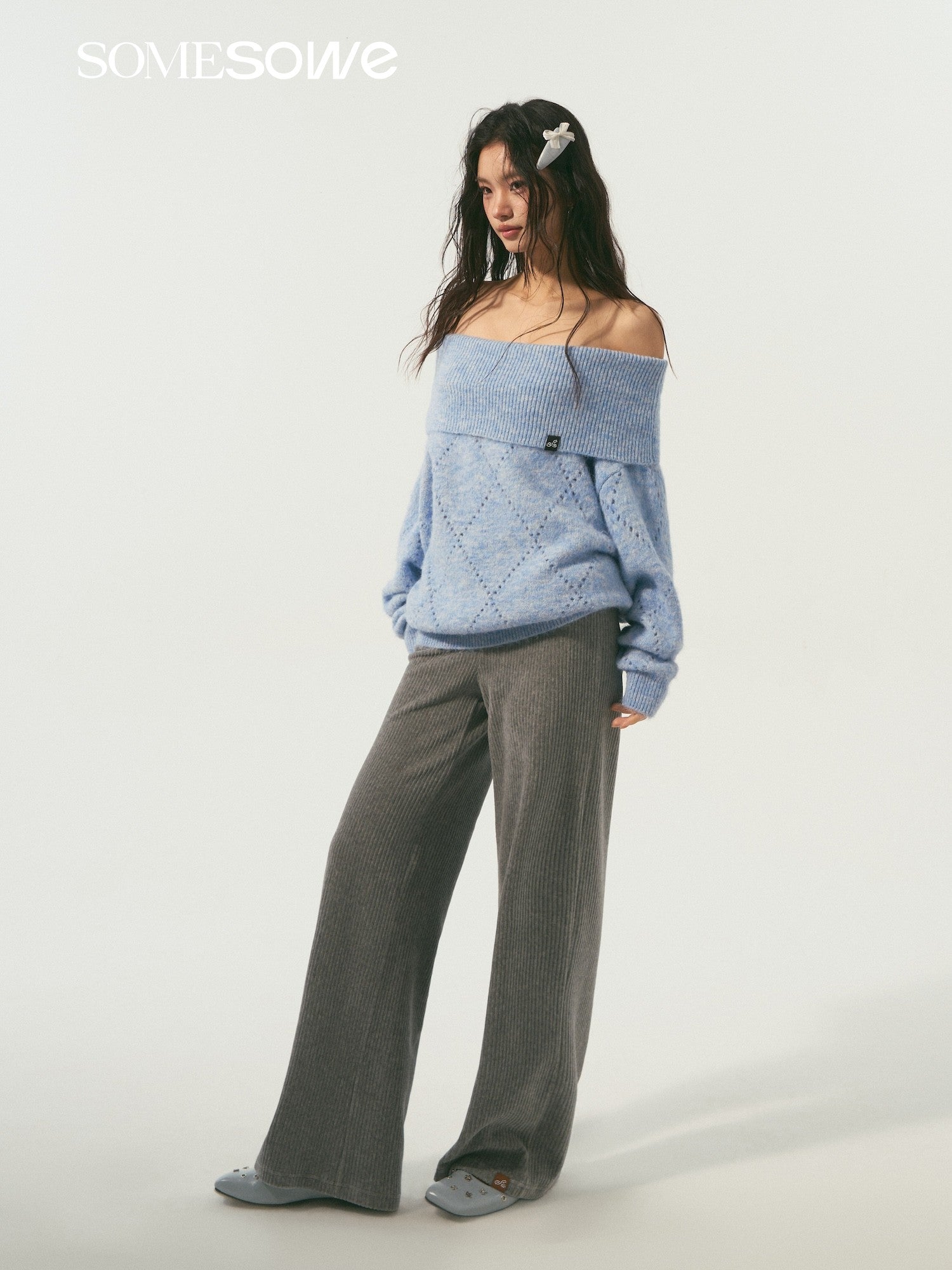 SOMESOWE S2609007&S2609014 Elastic corduroy straight-fit casual pants + skirt panel