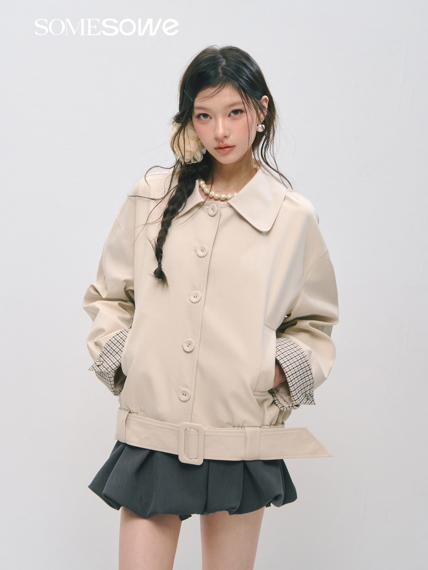 SOMESOWE S2509028 Plaid patchwork lapel breasted jacket