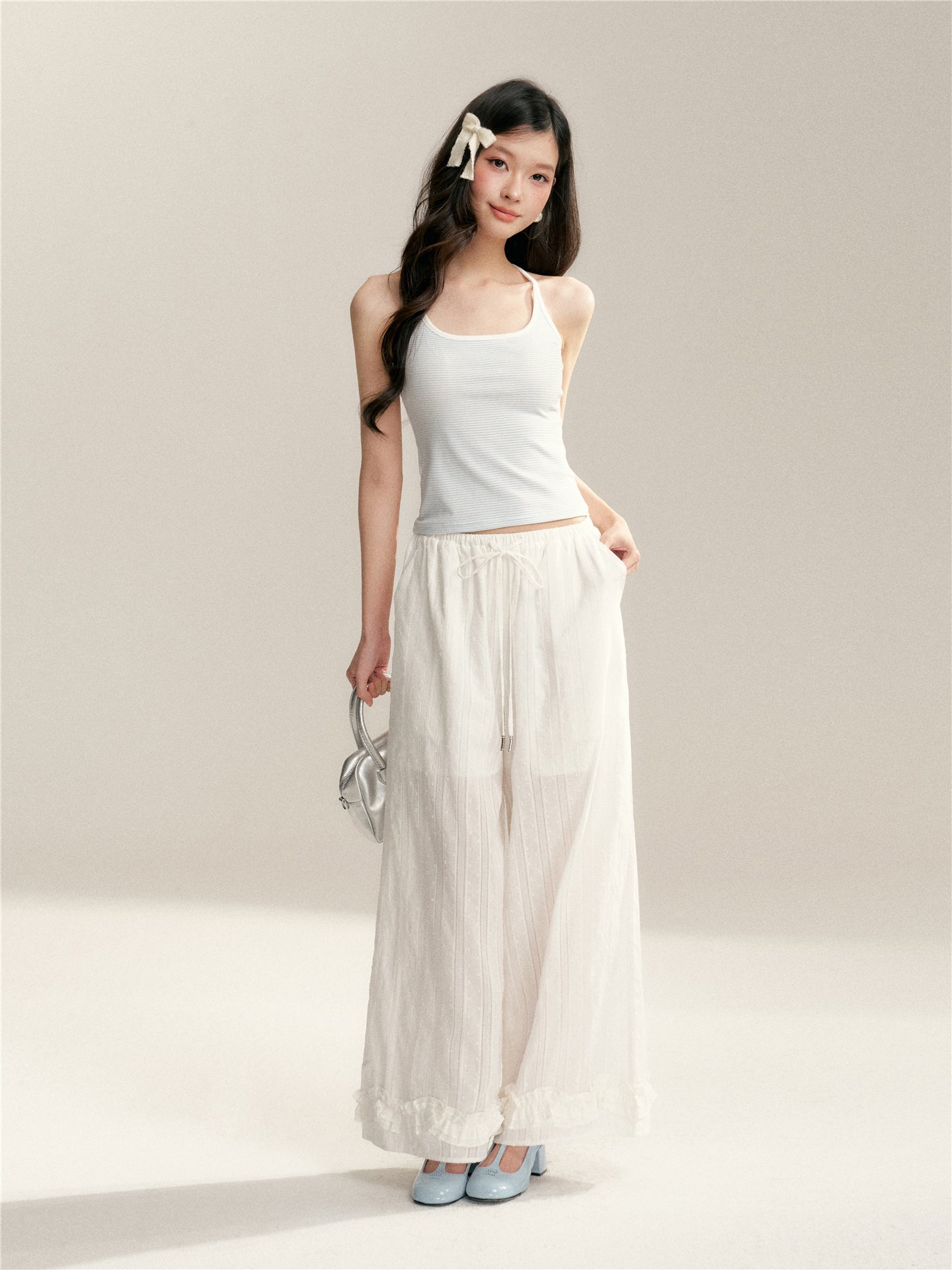 16DEWS 16D246066 Loose wide leg pants with ruffle edge splicing