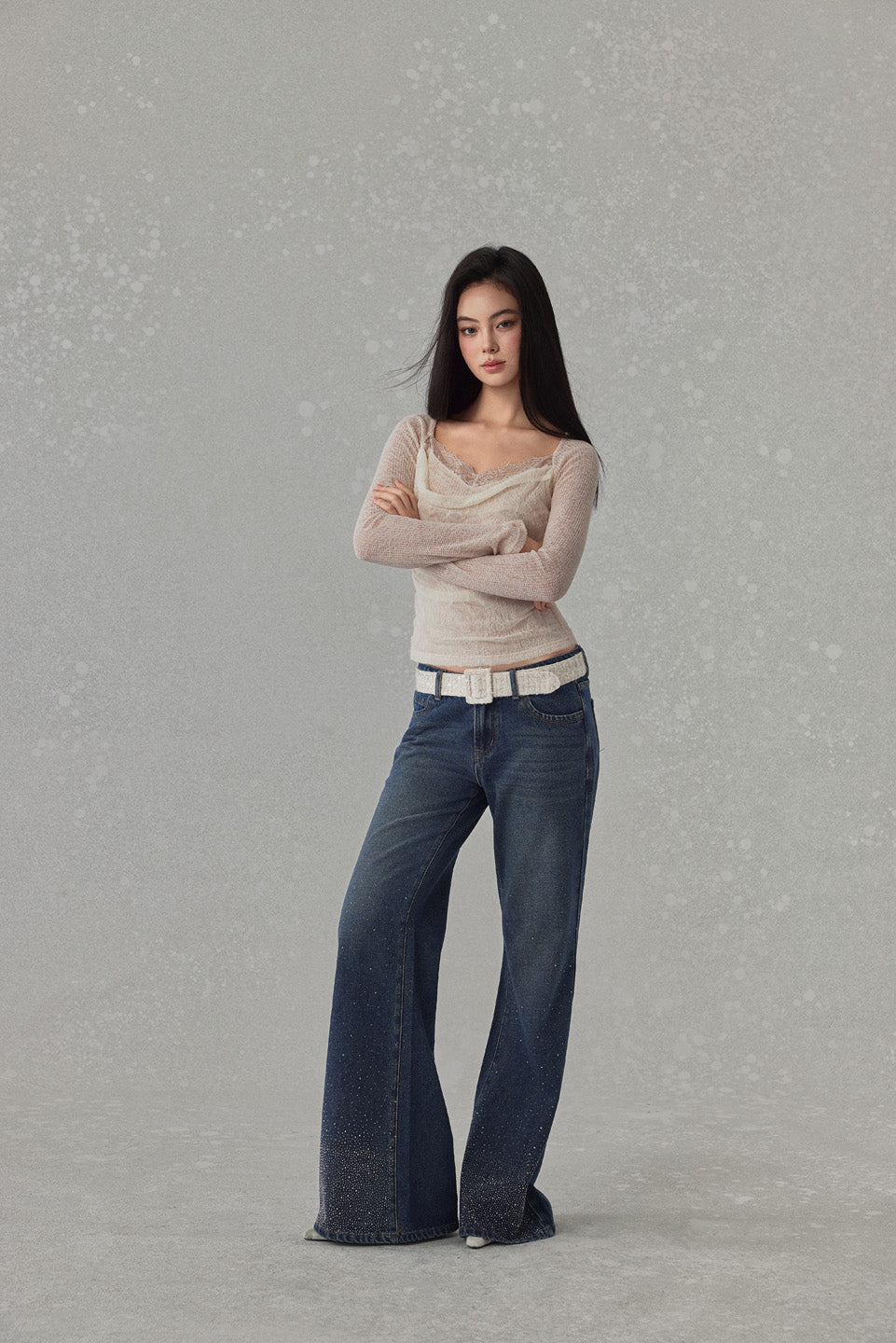 NONCESTNON N240 Lace collar long sleeved top