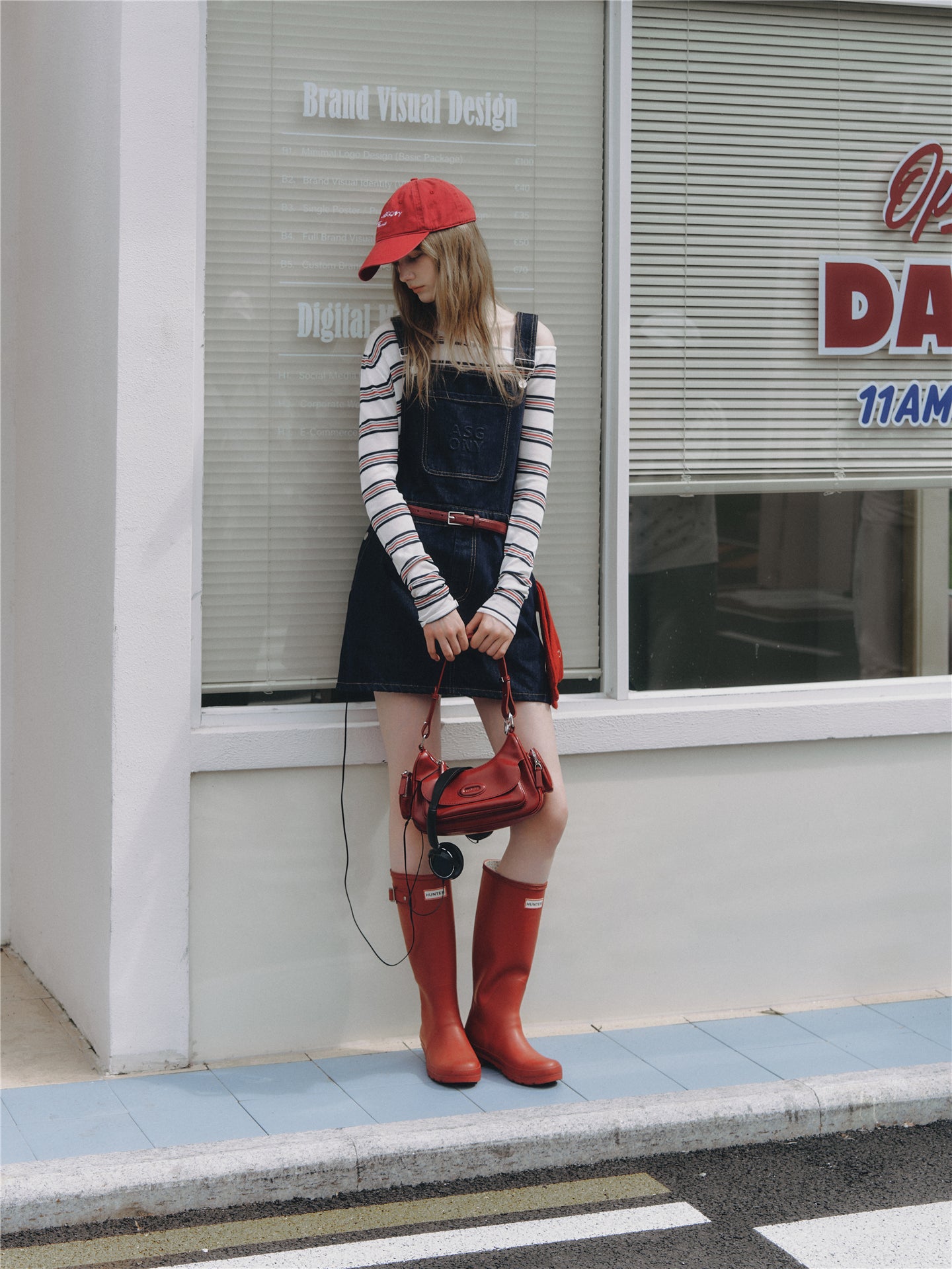 Asgony ASG26513 Striped One-Shoulder Long-Sleeve Knit Top