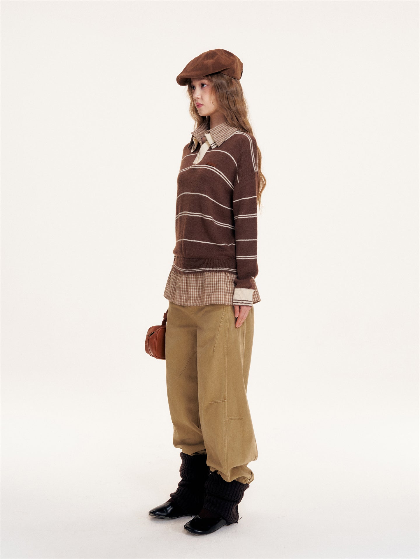 16DEWS 16D25380 Polo collar fake two-piece pullover sweater