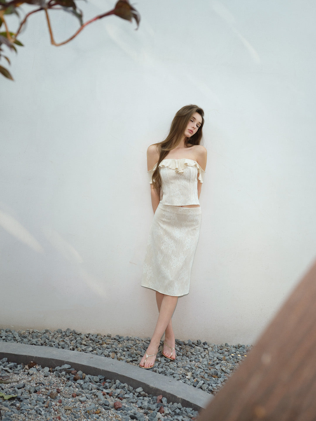 NONCESTNON N322&N323 Lace wave edge top + lace skirt