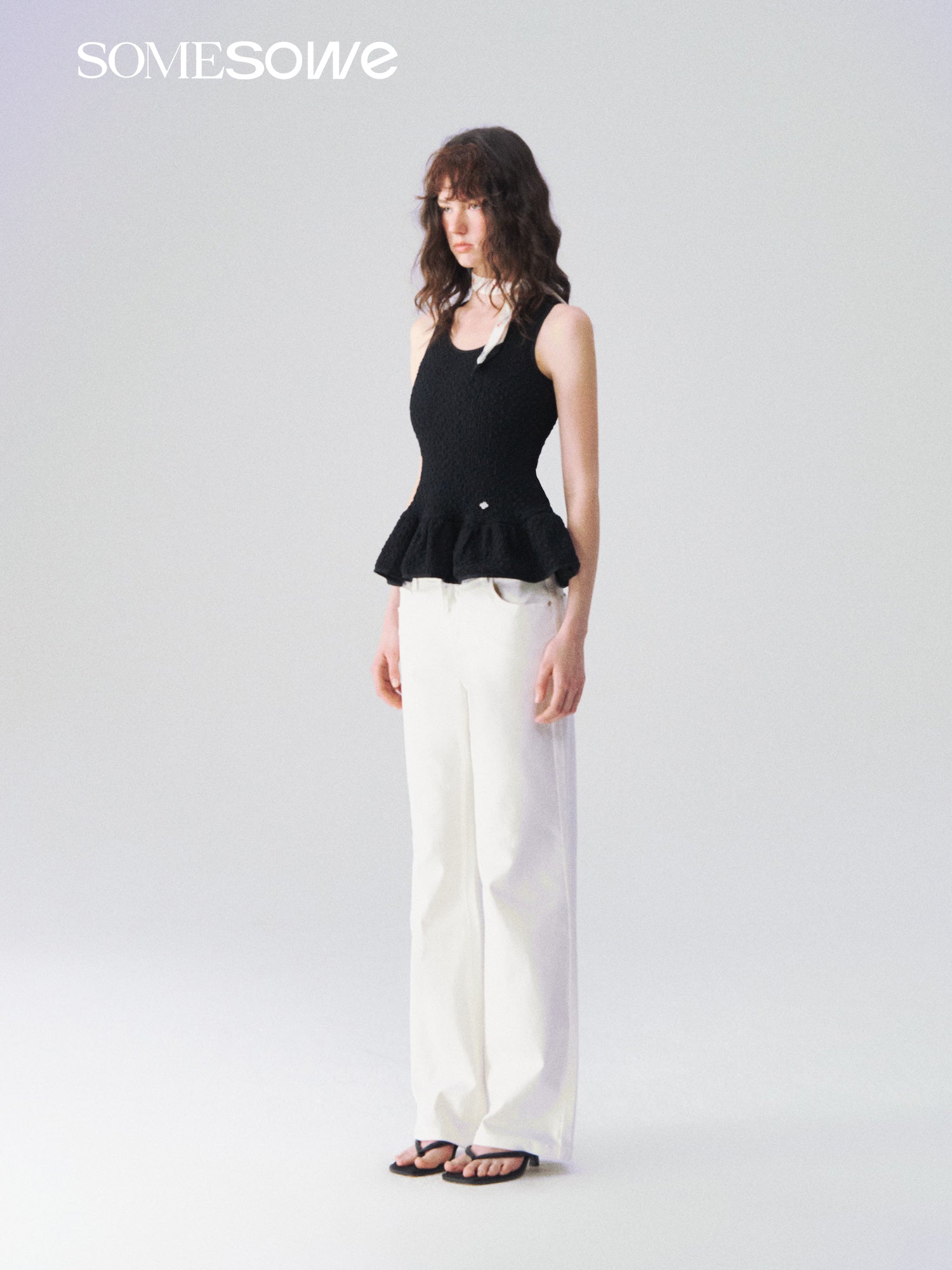 SOMESOWE S2609092 Elastic straight leg white jeans