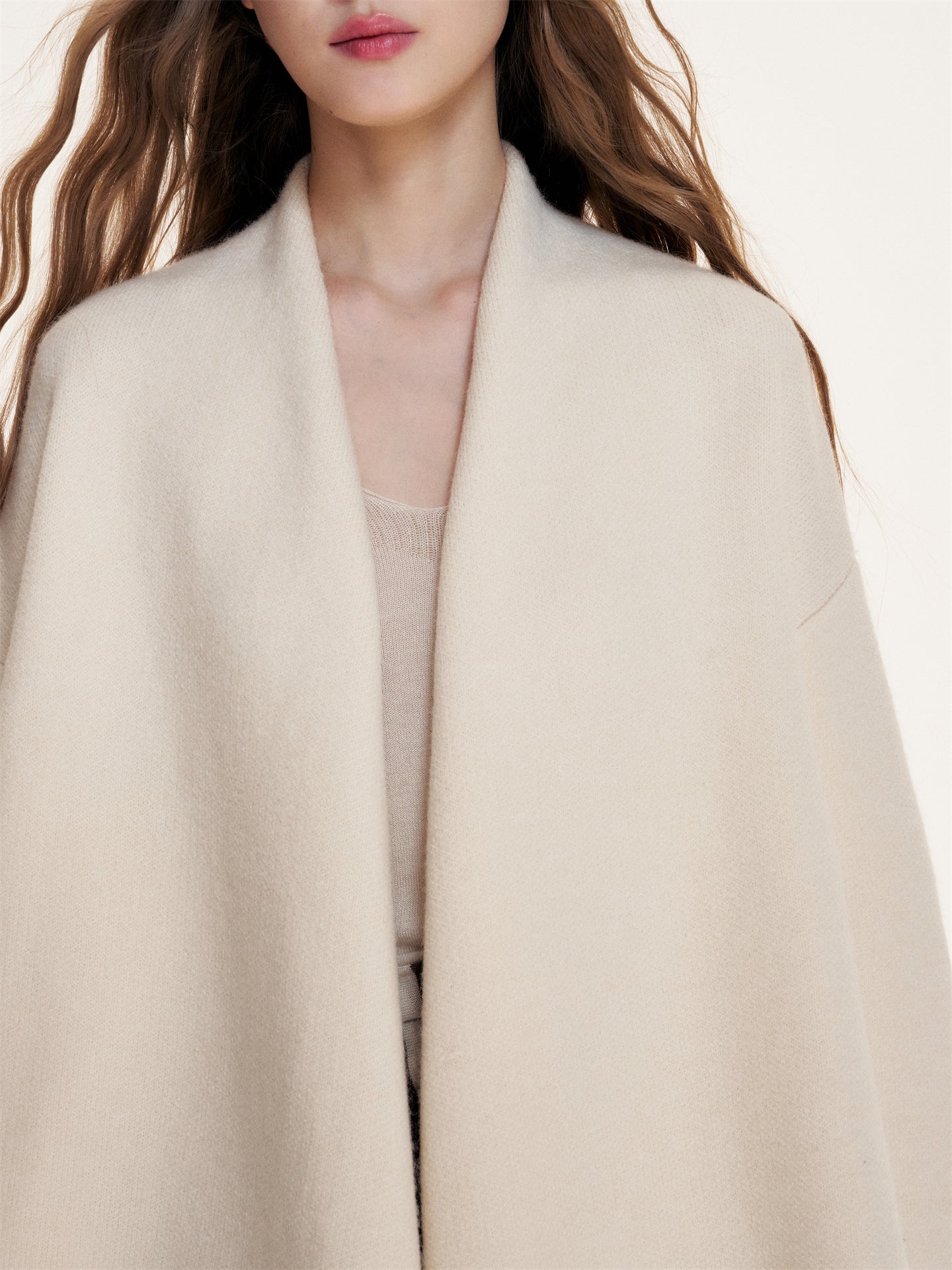 16DEWS 16D25411 Irregular hem lapel woolen cloak coat