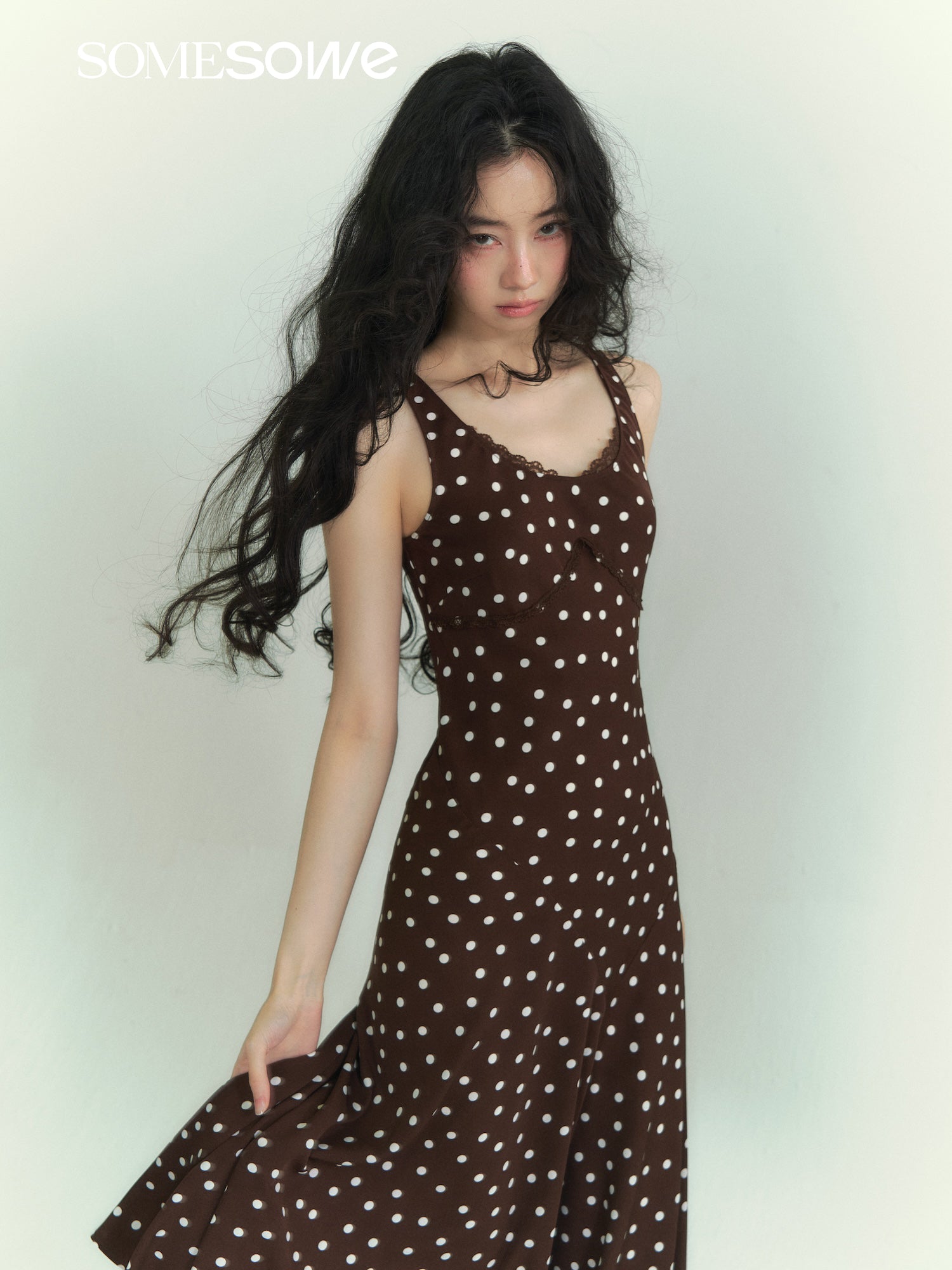 SOMESOWE S2609075 Lace polka dot dress