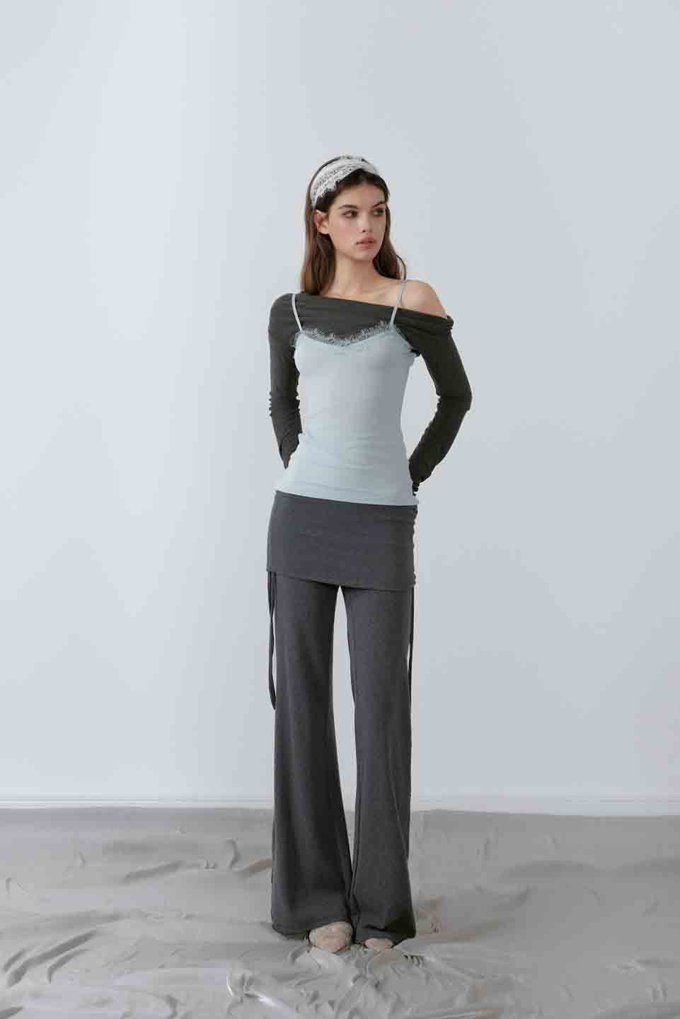 NONCESTNON N222 One shoulder fake two piece top