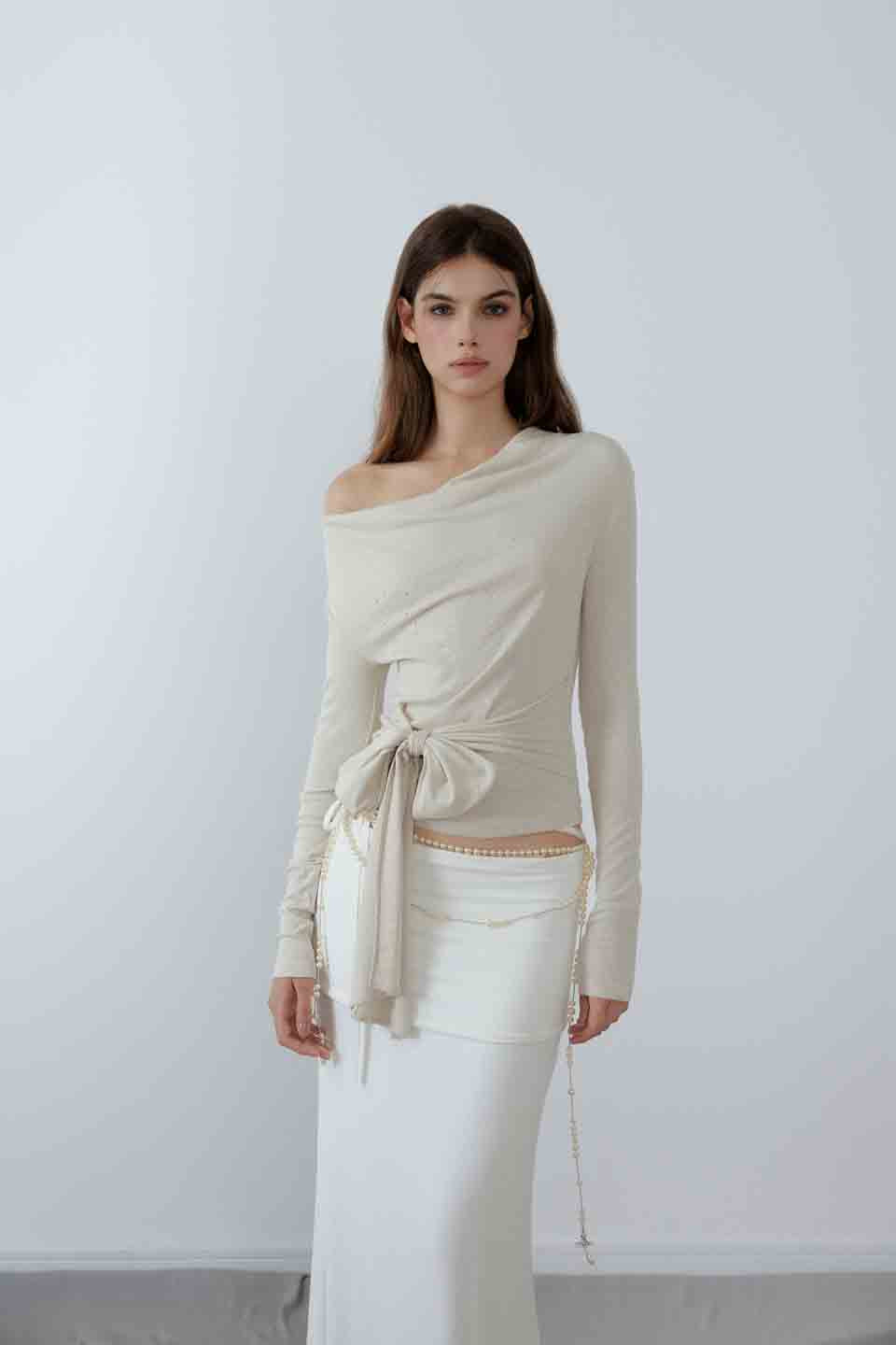 NONCESTNON N217 Swinging collar rhinestone top