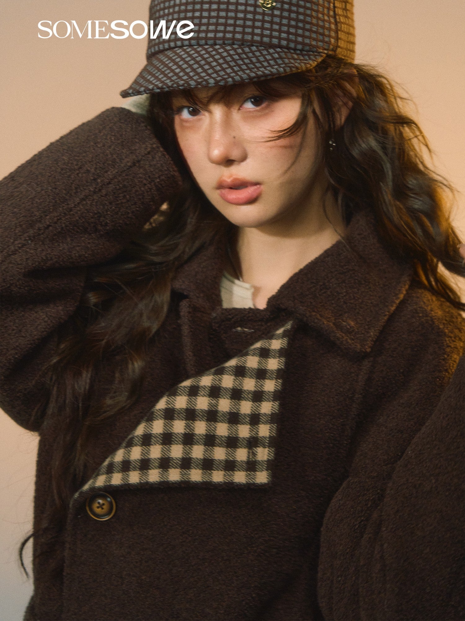 SOMESOWE S2508257 Plaid spliced woolen short jacket