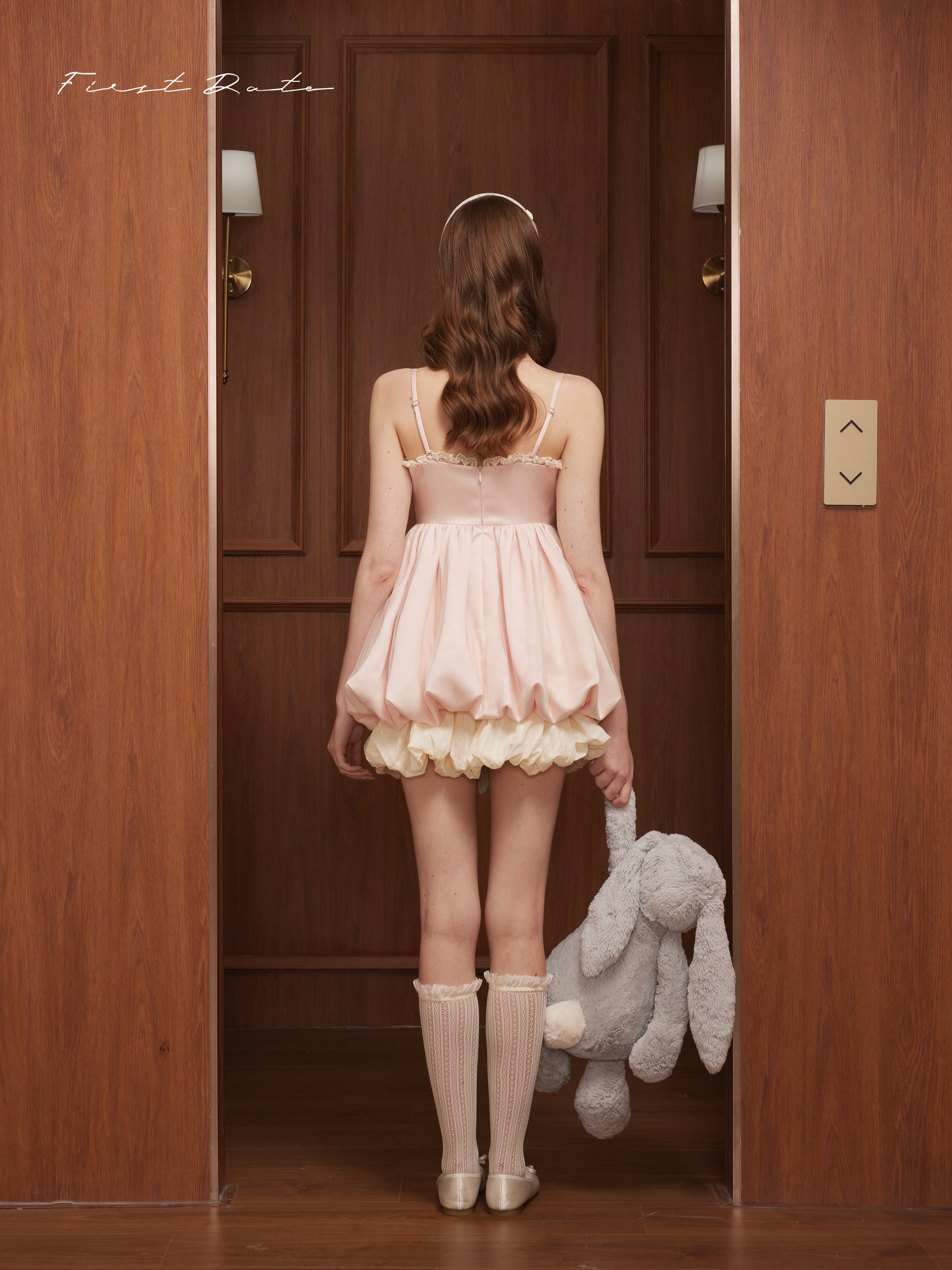 First Date Strawberry camisole puffy dress