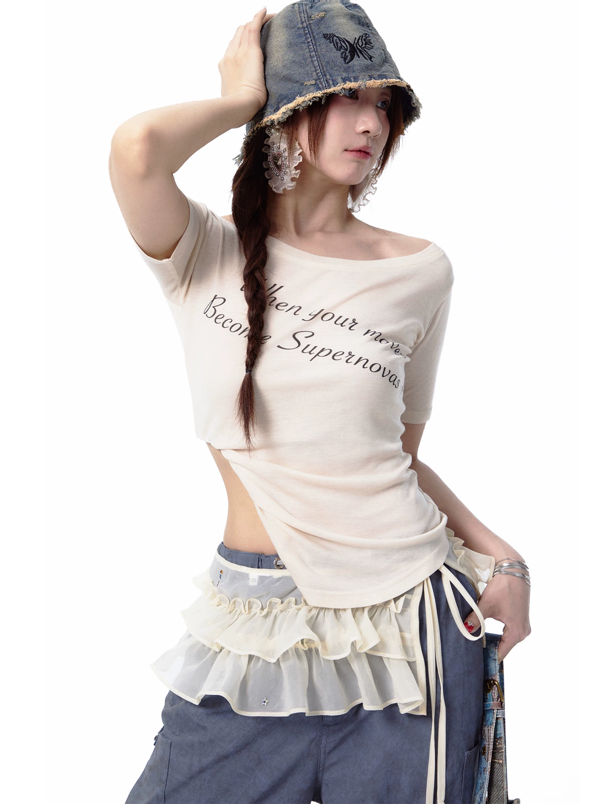 Nova Street Ice Silk One Shoulder Tee (3color)