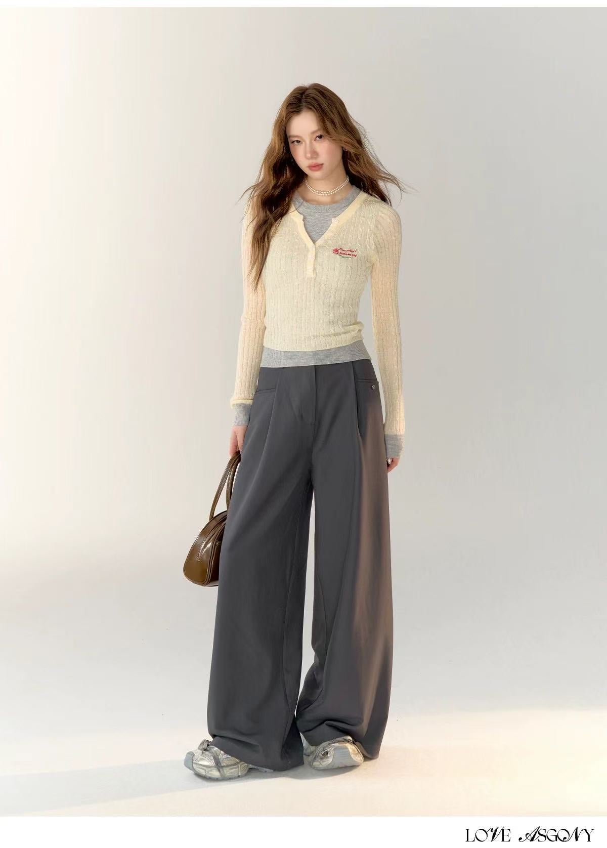 AsGony ASG24759 Embroidered fake two-piece top