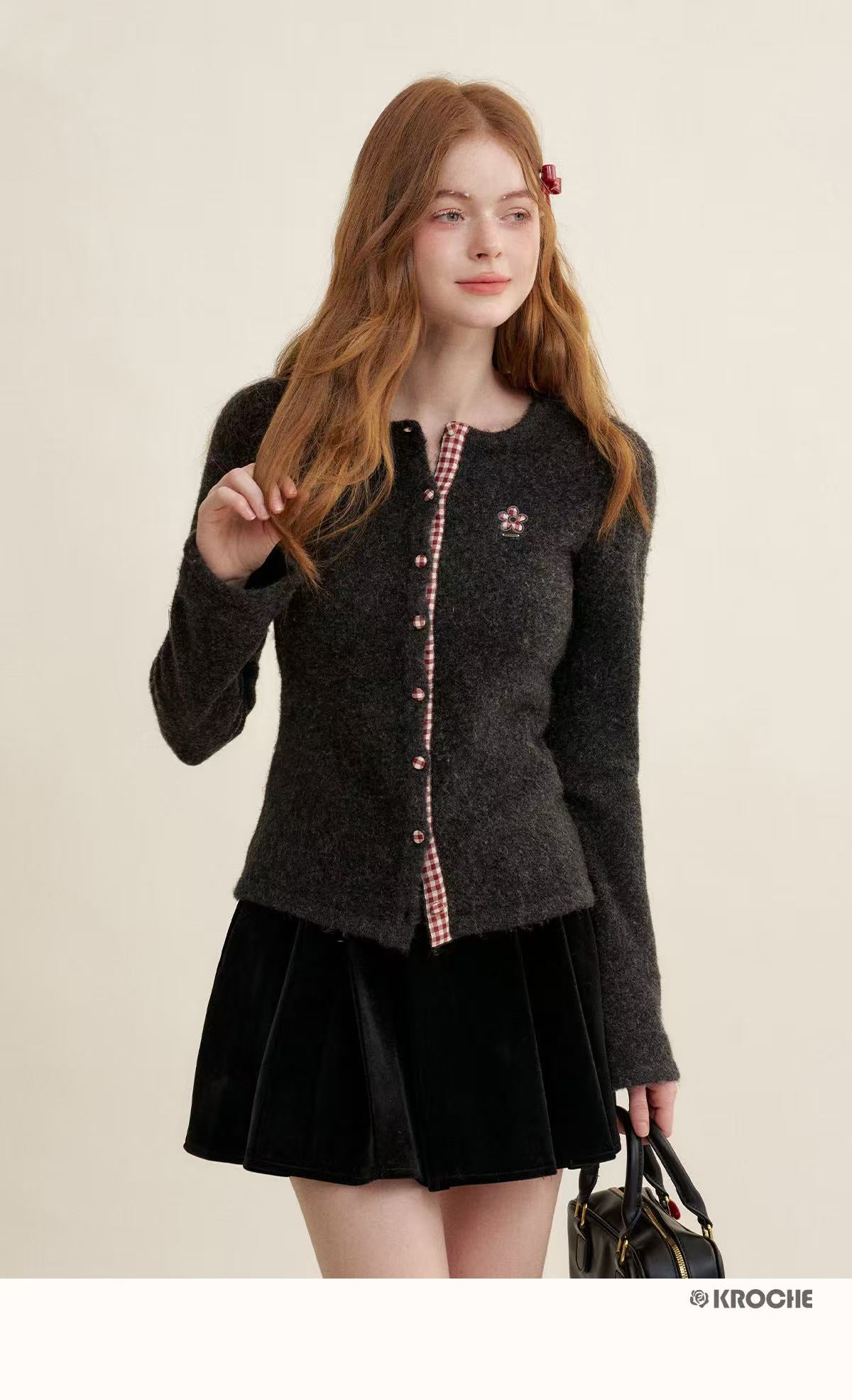 Kroche Splicing plaid cardigan