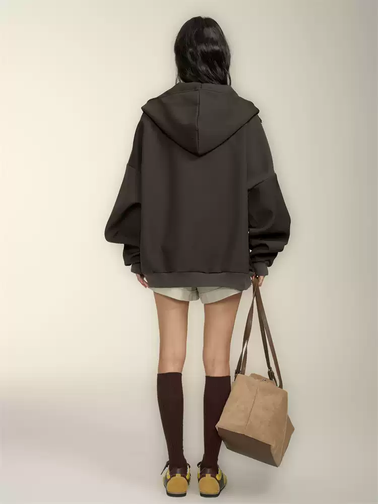 Chill Zoey Brown Zip-Up Hoodie Jacket