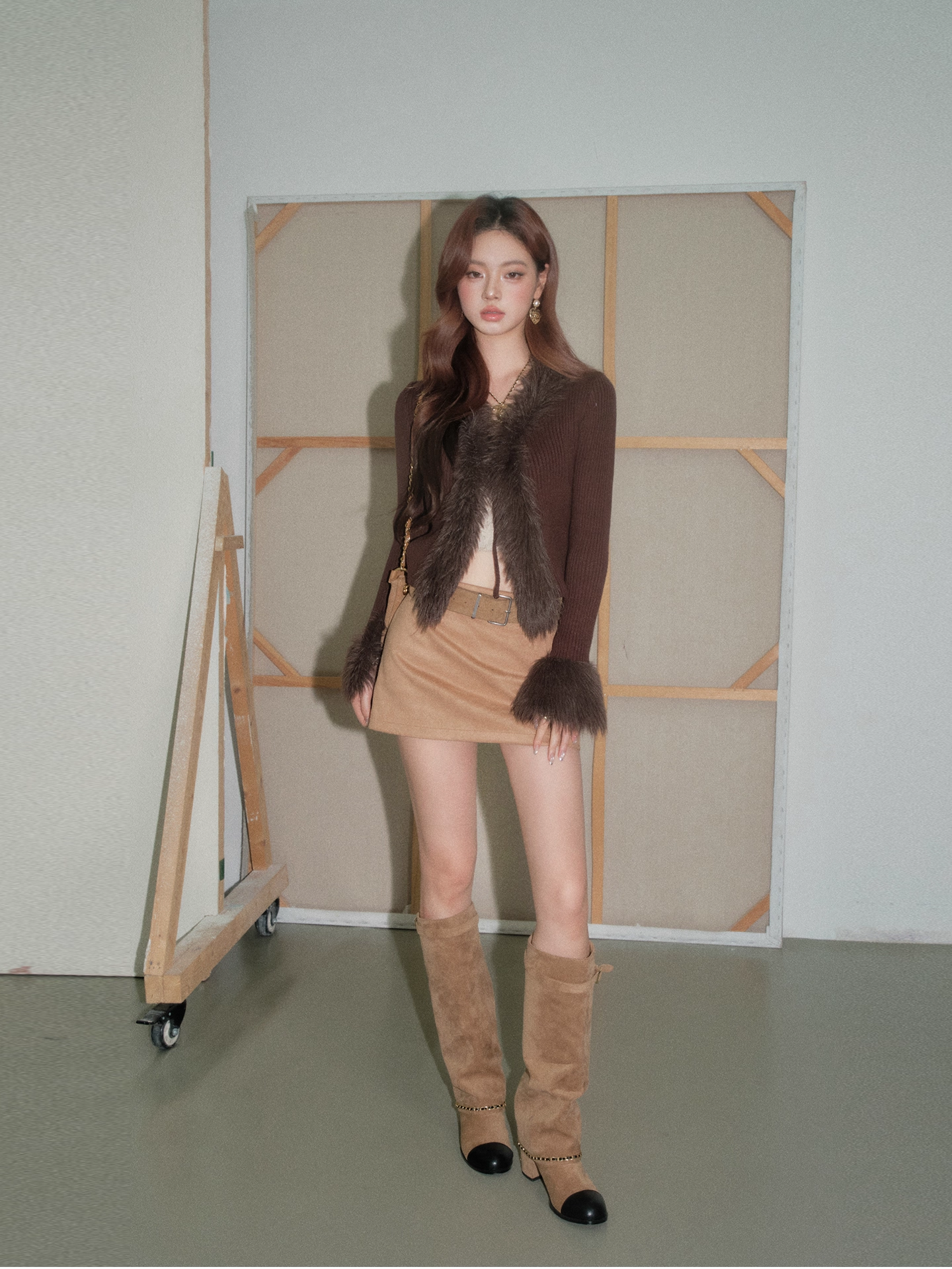 OLIVIA DUO DSY25383 Fur-Collar Knit Top(2color)