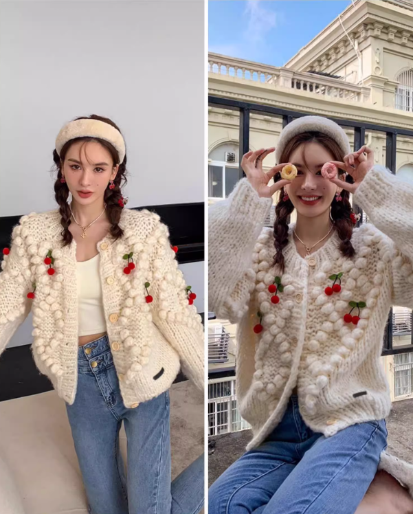 Cloud Season Cherry Knit Cardigan(3color)