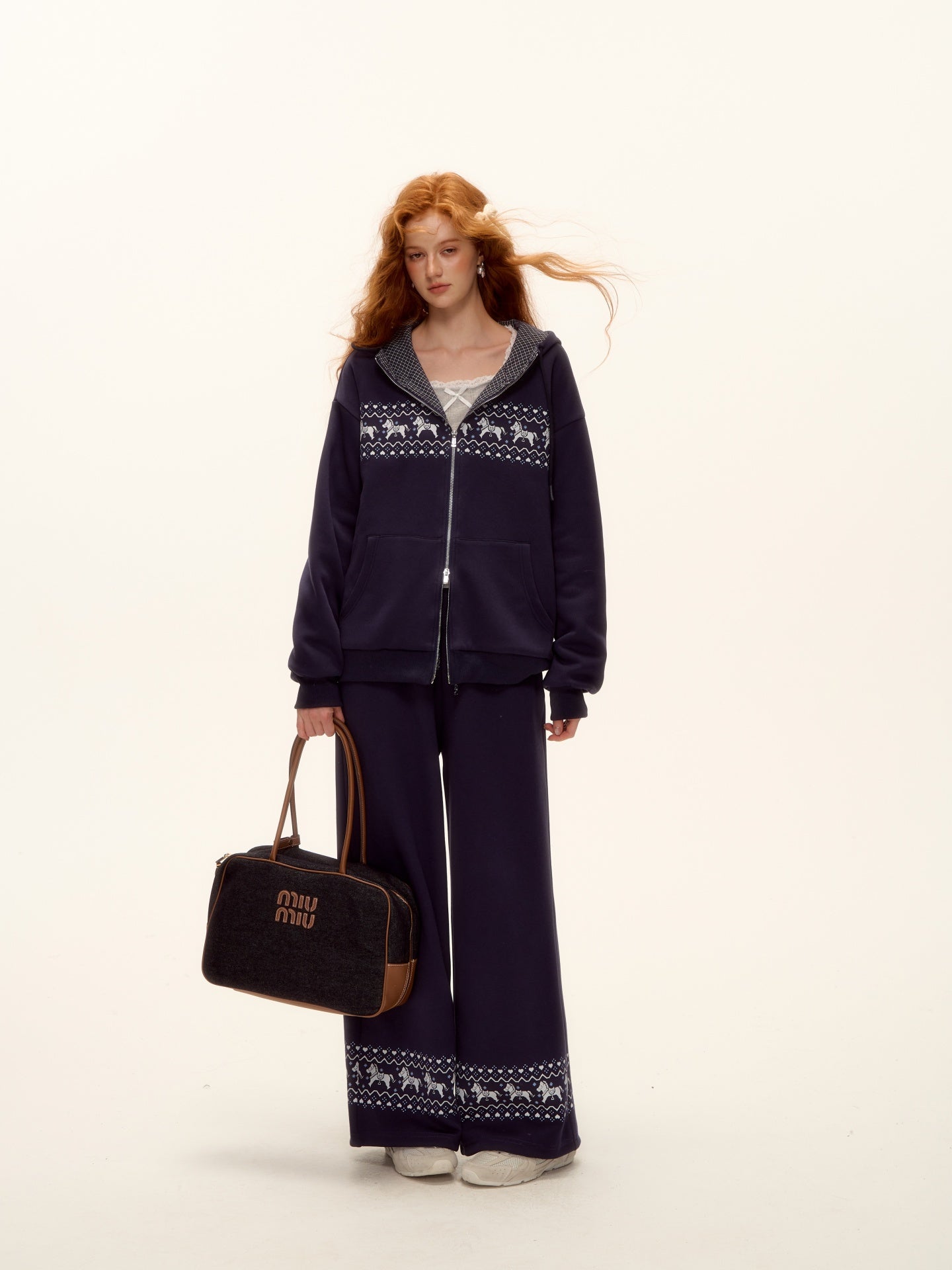 AsGony ASG25498&ASG25499 Fel Island printed hooded jacket + pants set