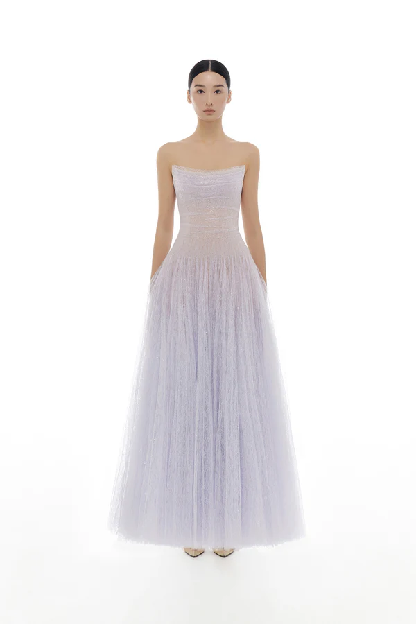 Montsand Draped Lace Maxi Dress-Violet