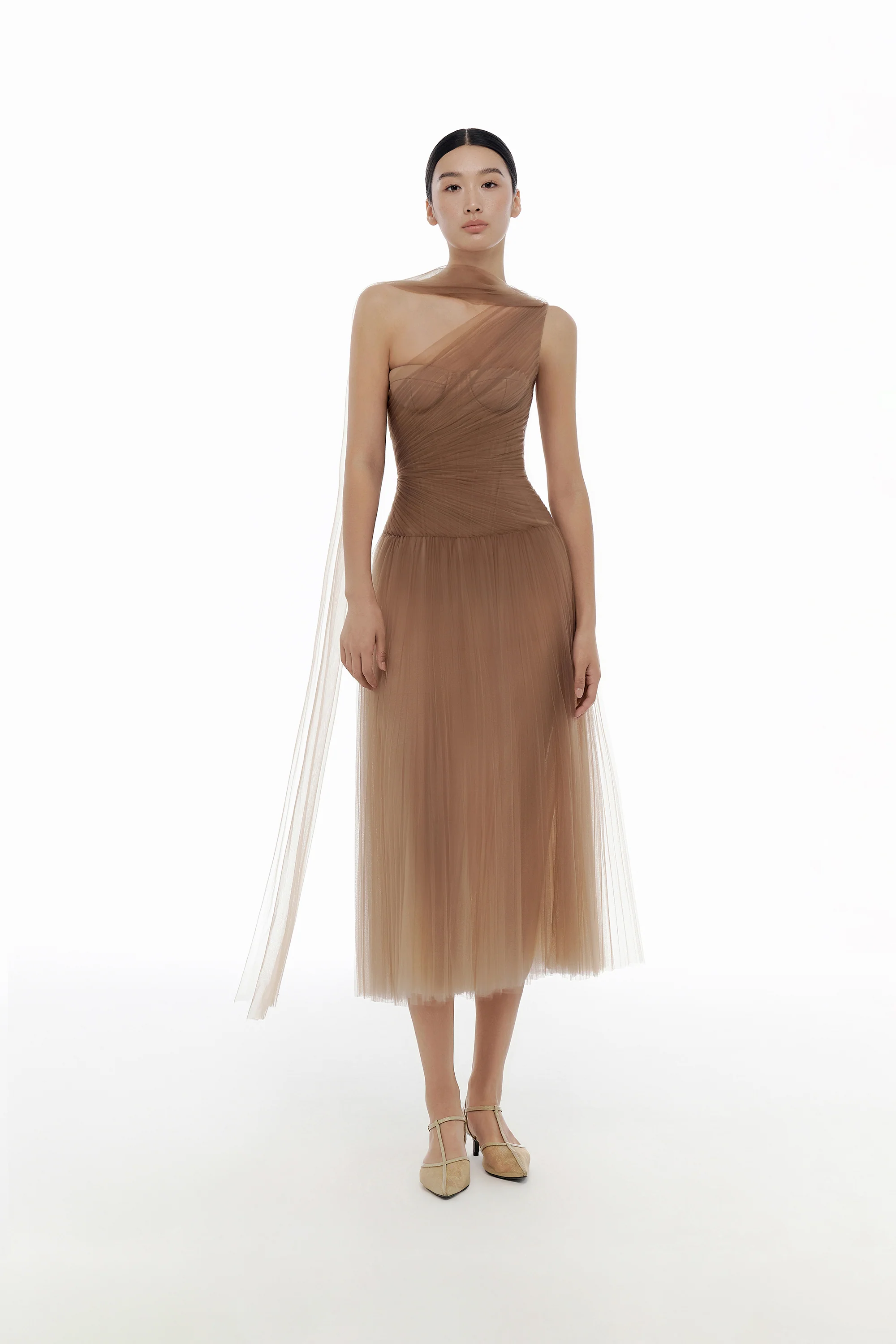 Montsand Draped Midi Dress-Brown