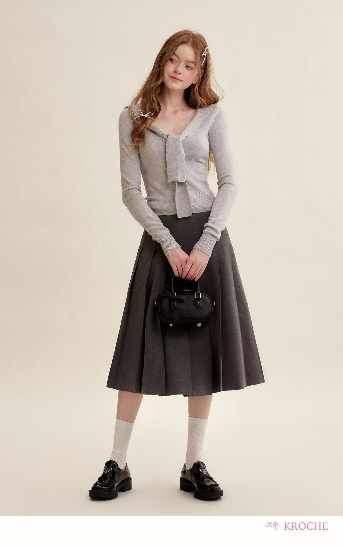 Kroche KB5050 Shawl V-neck knitted sweater (2color)