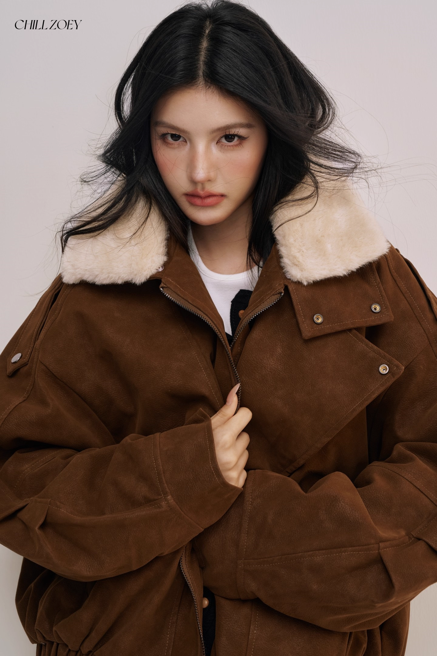 Chill Zoey M690331 Brown-Fur-Collared Jacket