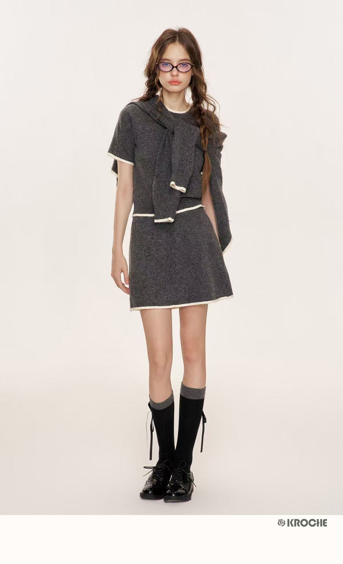 Kroche Wool blend knit three piece set