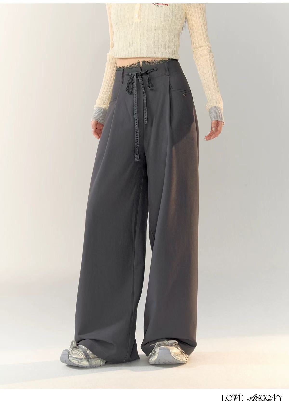 AsGony ASG24747 Lace patchwork casual pants (2color)