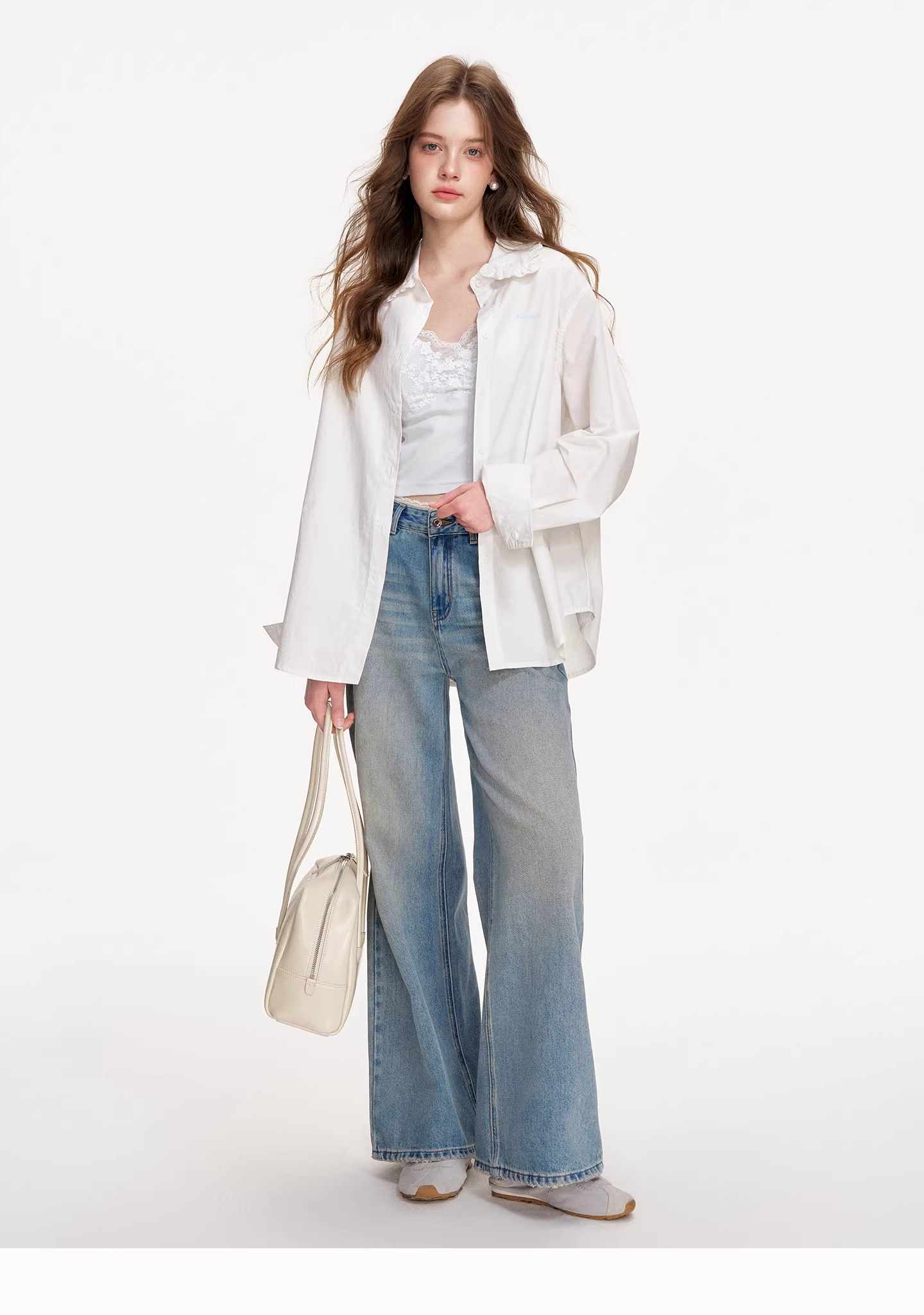 Kroche KN2025 Lace patchwork lace up jeans