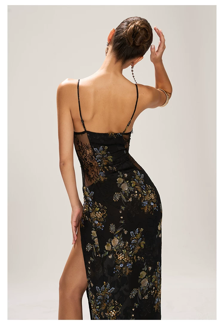 FIND YA WINGS Sheer Mesh Cut-out Waist Panel Midi Dress
