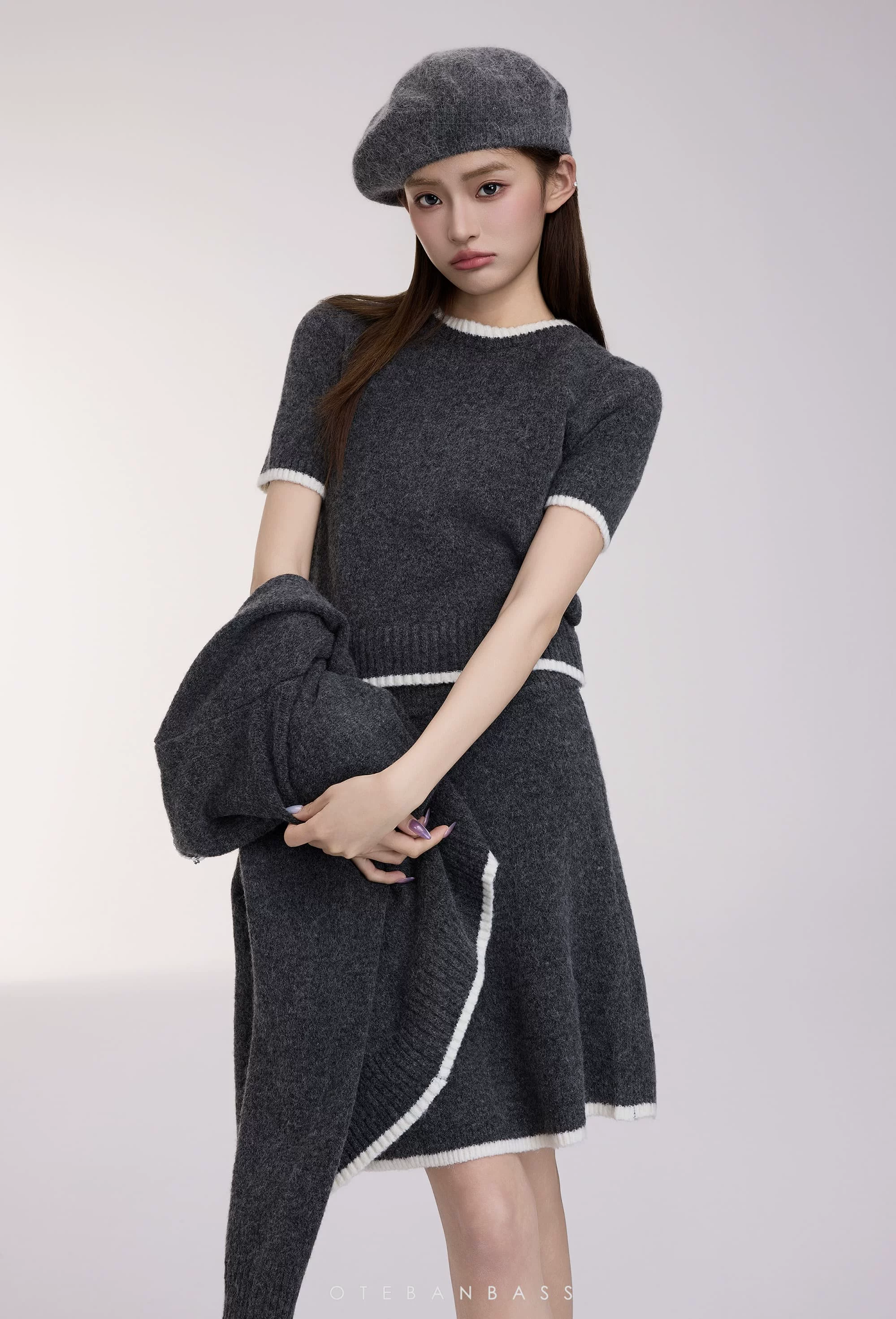 OTEBANBASS Grey Knit Three-Piece Outfit Set