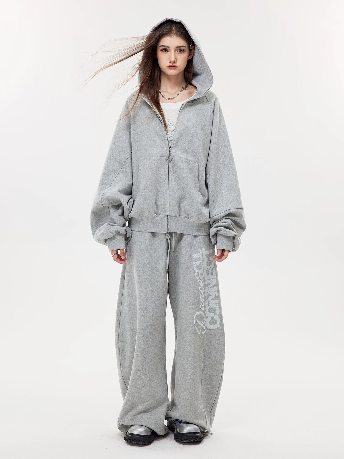 Nova Street Grey Heavy Detail Curved Leg Sweatsuit(SEPERATE)