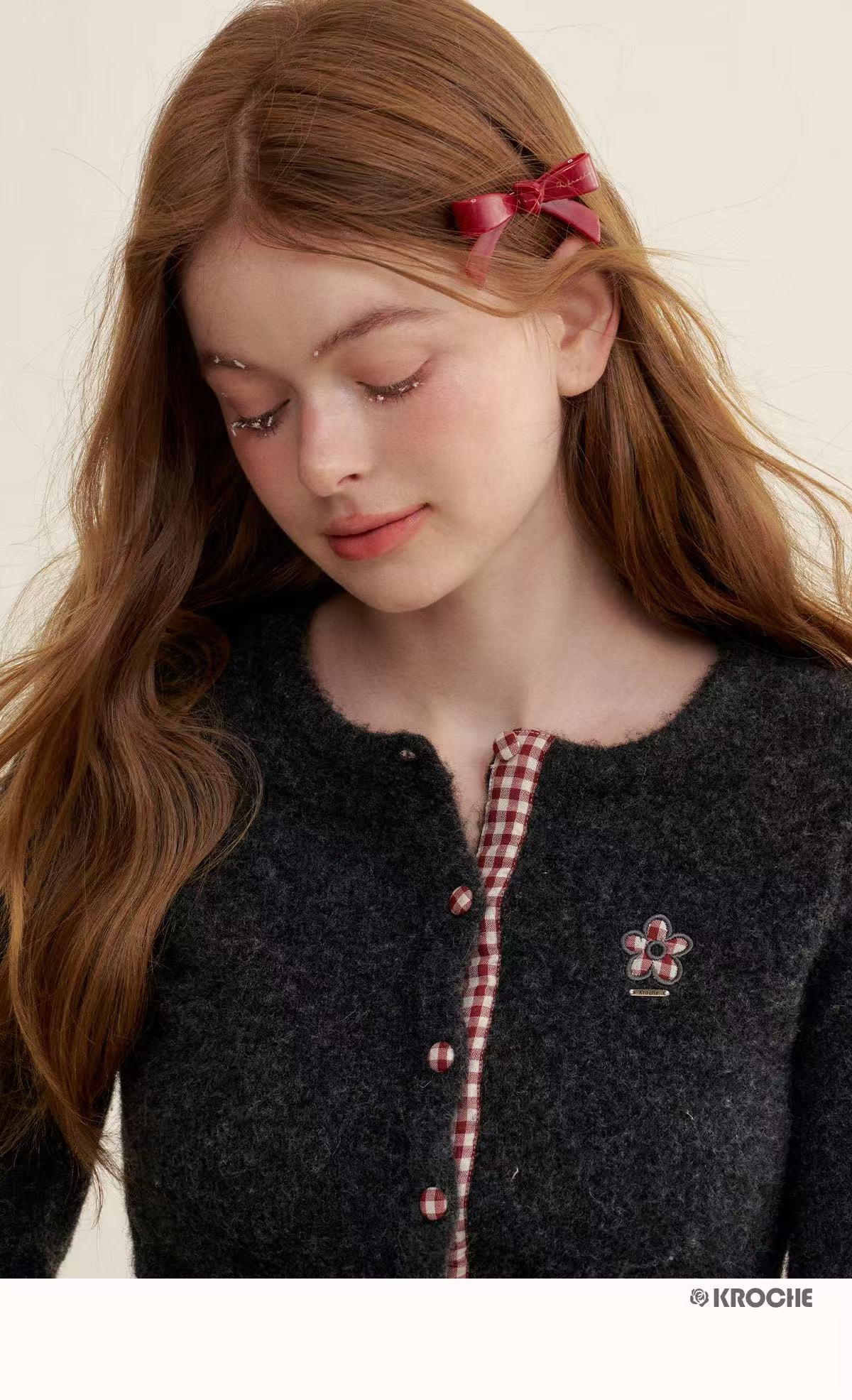 Kroche Splicing plaid cardigan