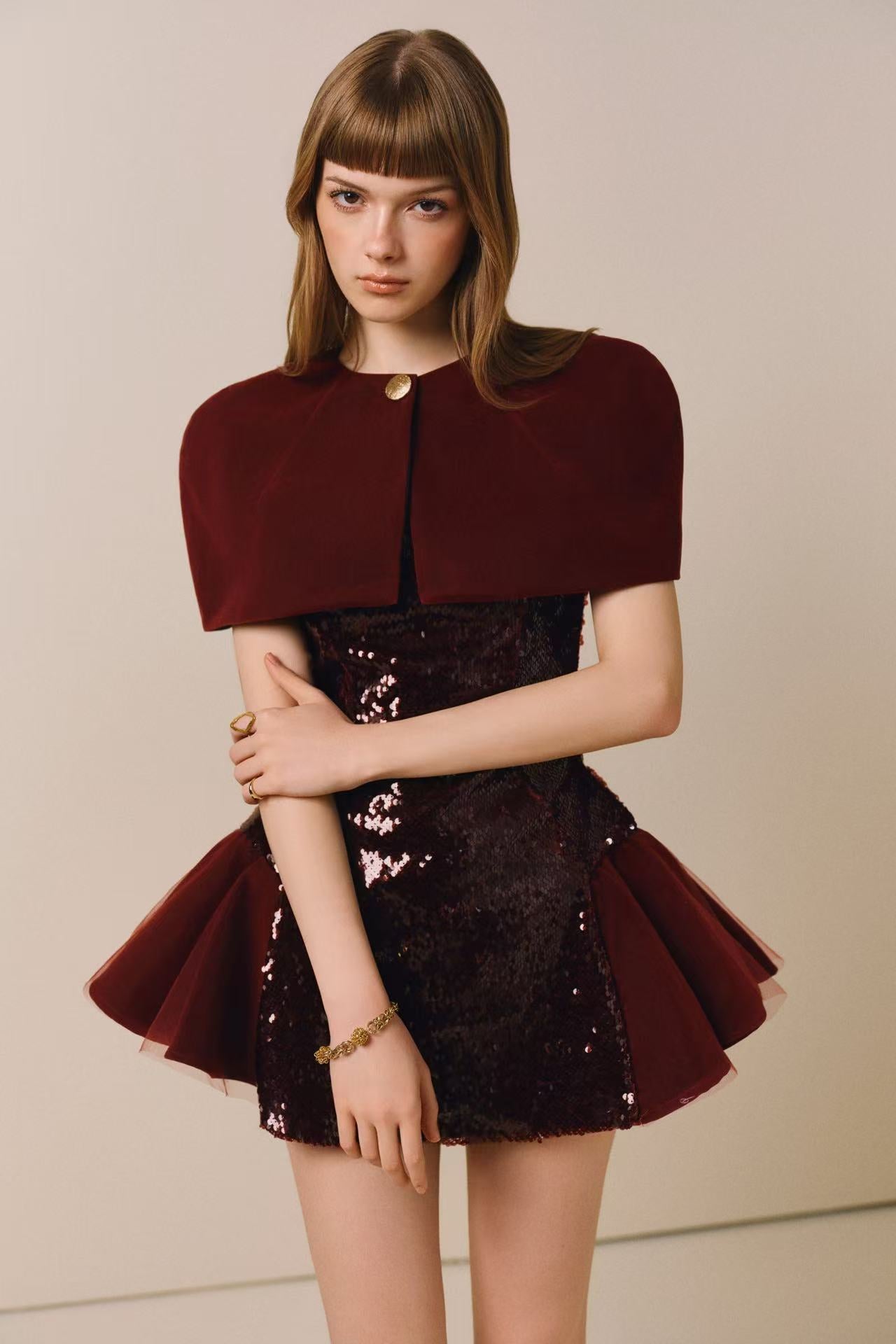 CICI SCARLETTE Sequin Mini Dress + Cape