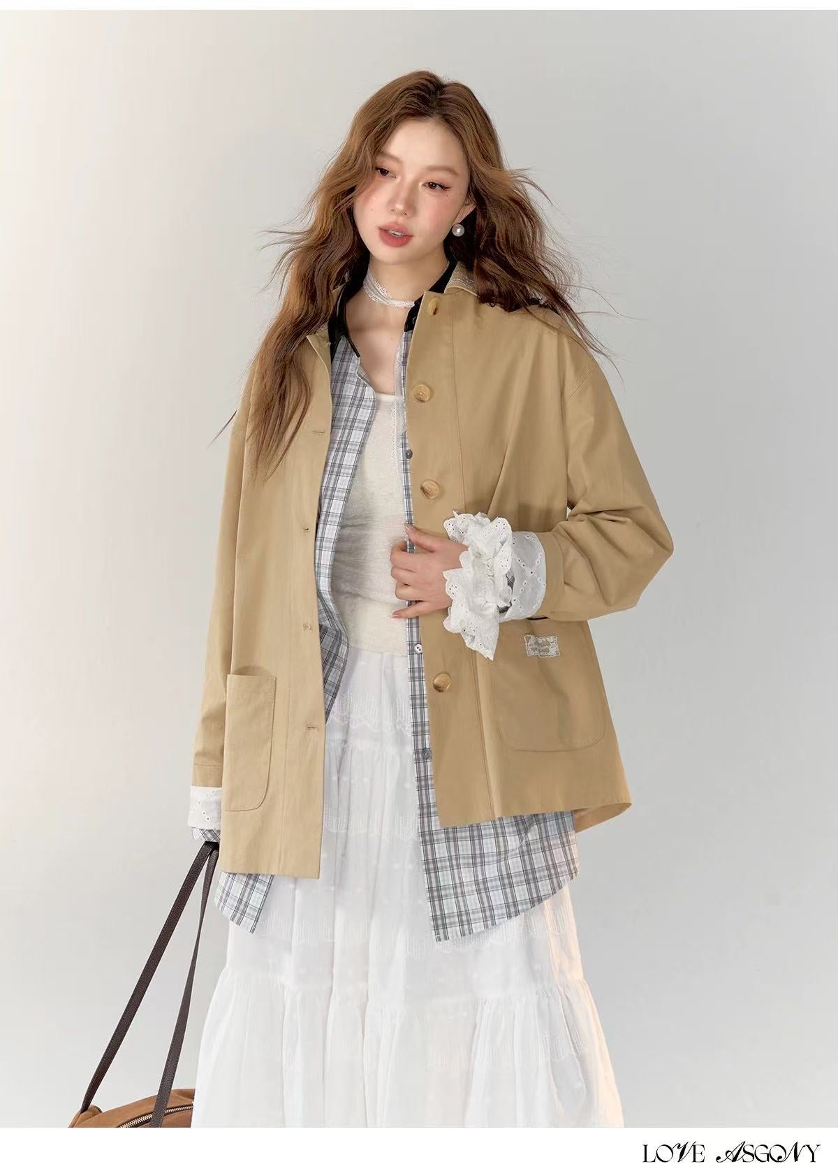 AsGony ASG24726 Lace patchwork casual jacket