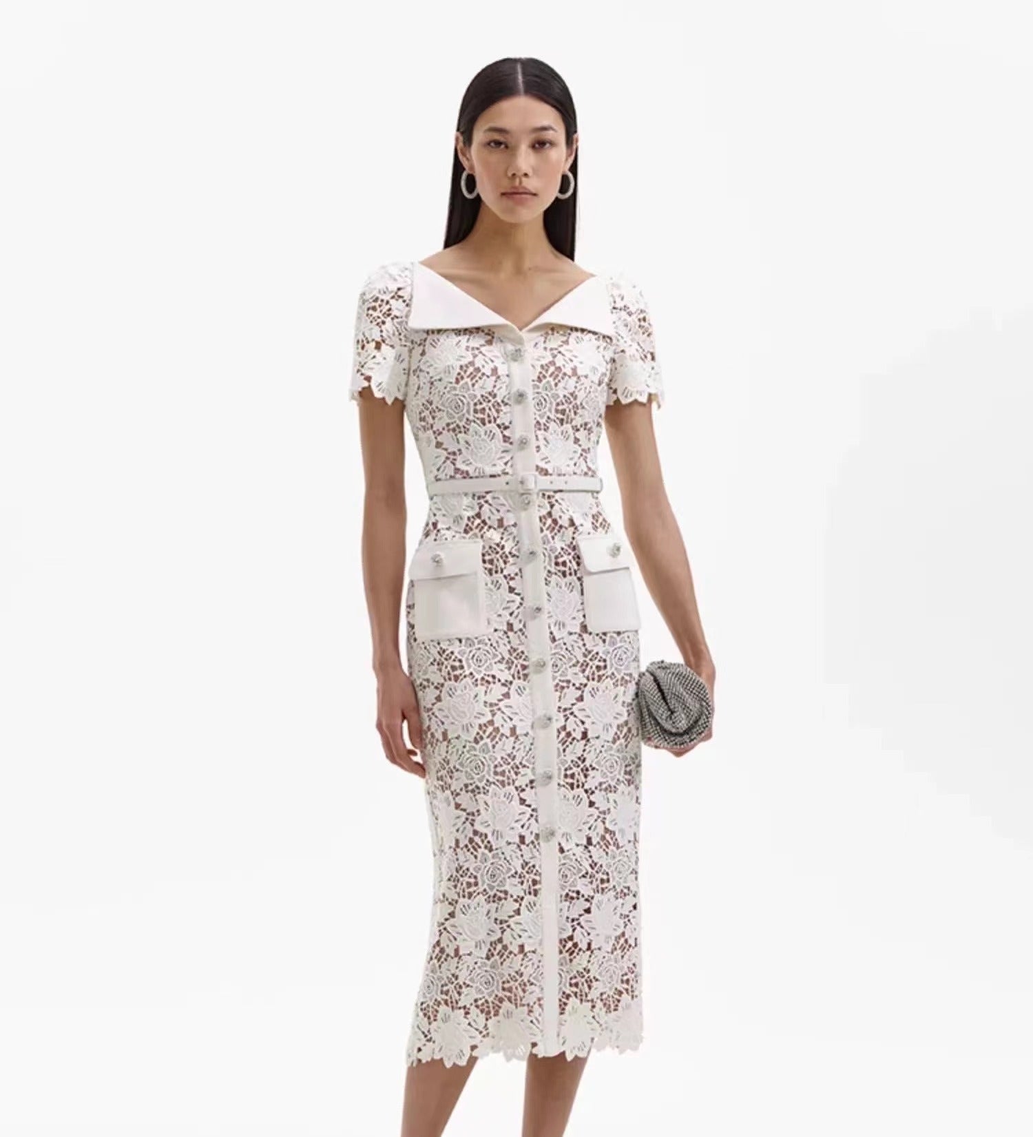 Self-Portrait WHITE LACE OPEN NECK MIDI DRESS CHUUI_Collection Self-Portrait WHITE LACE OPEN NECK MIDI DRESS CHUUI_Collection