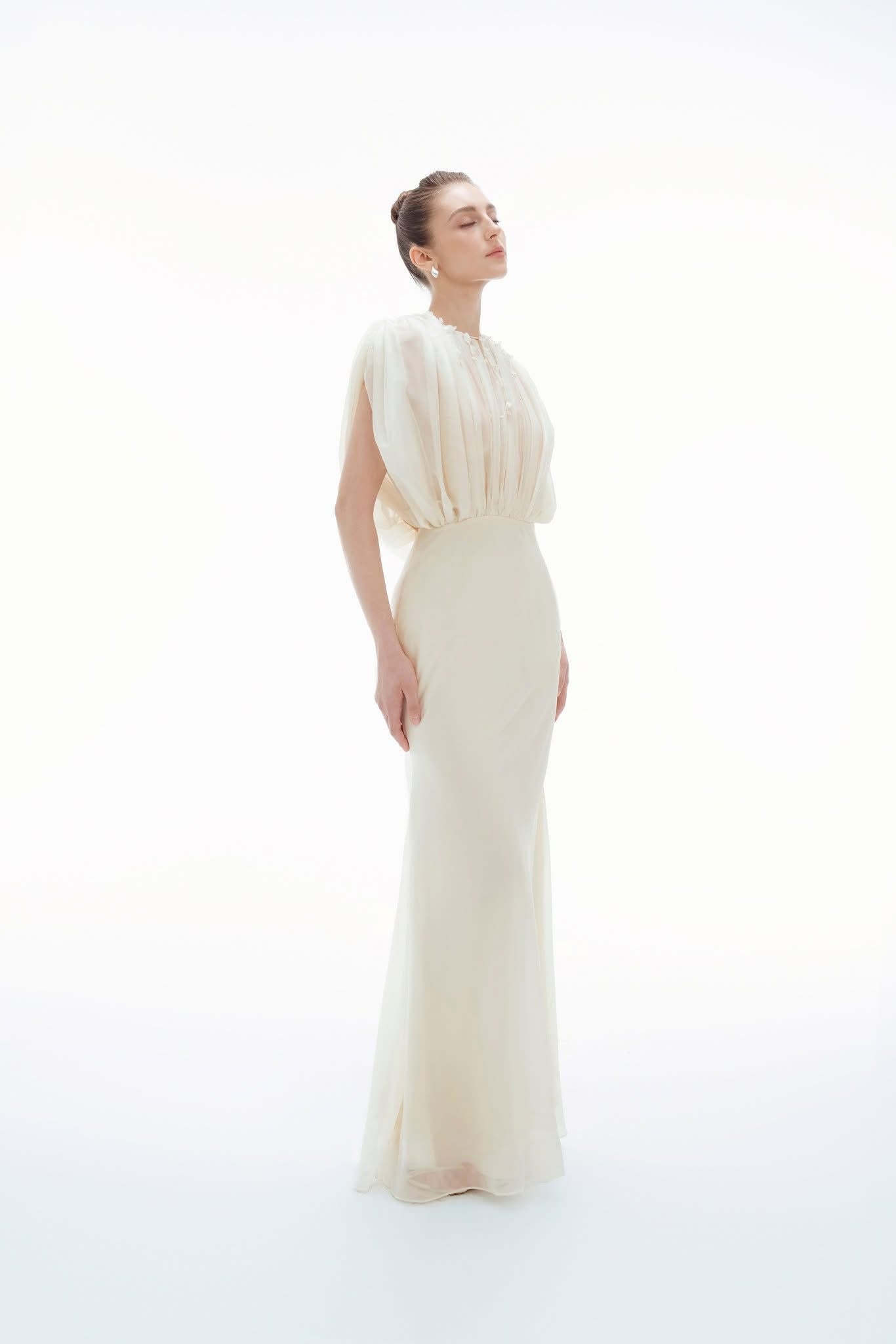 BYDENIO Clio Sheer Ruched Midi Dress