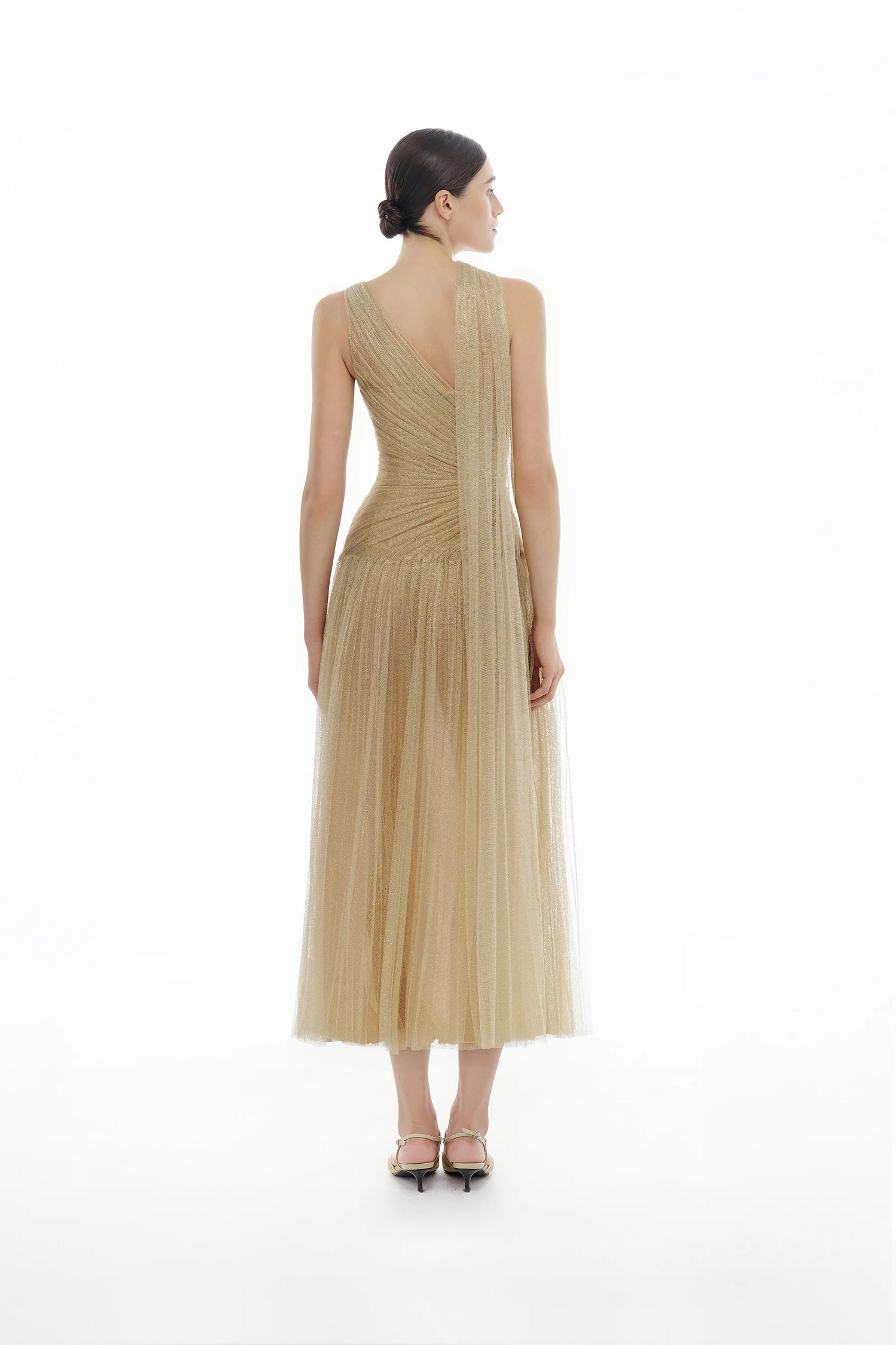 Montsand Draped Midi Dress-Gold