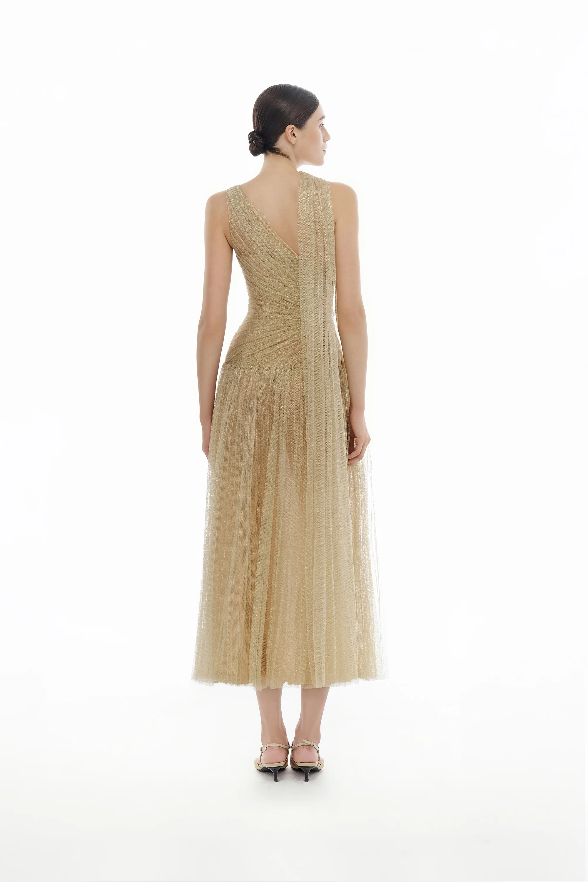 Montsand Draped Midi Dress-Gold