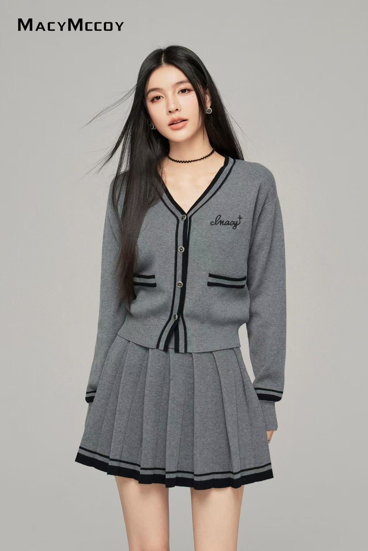 Macy Mccoy  MMC2025010 Knitted cardigan + skirt set  (2color)