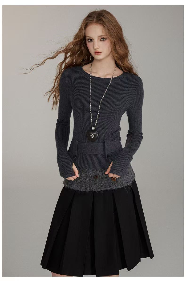 VIA PITTI V24DK285 Belt embellished woolen base top(2color)