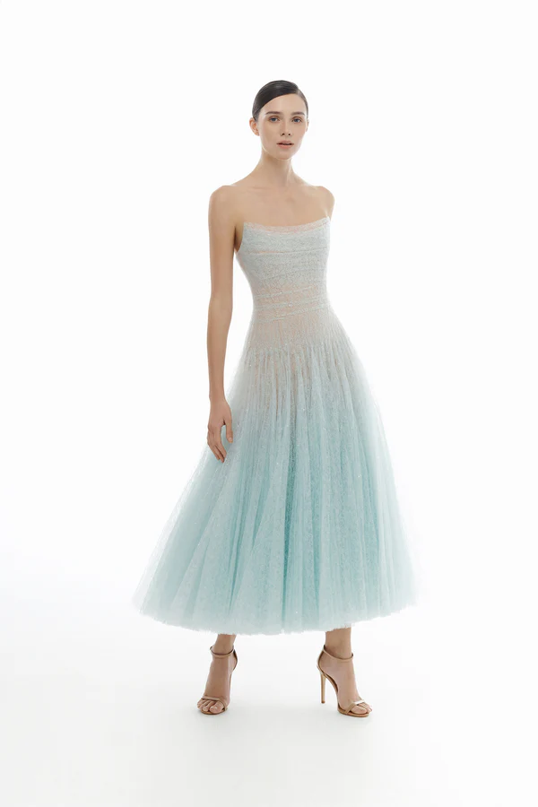 Montsand Draped Lace Midi Dress-Blue