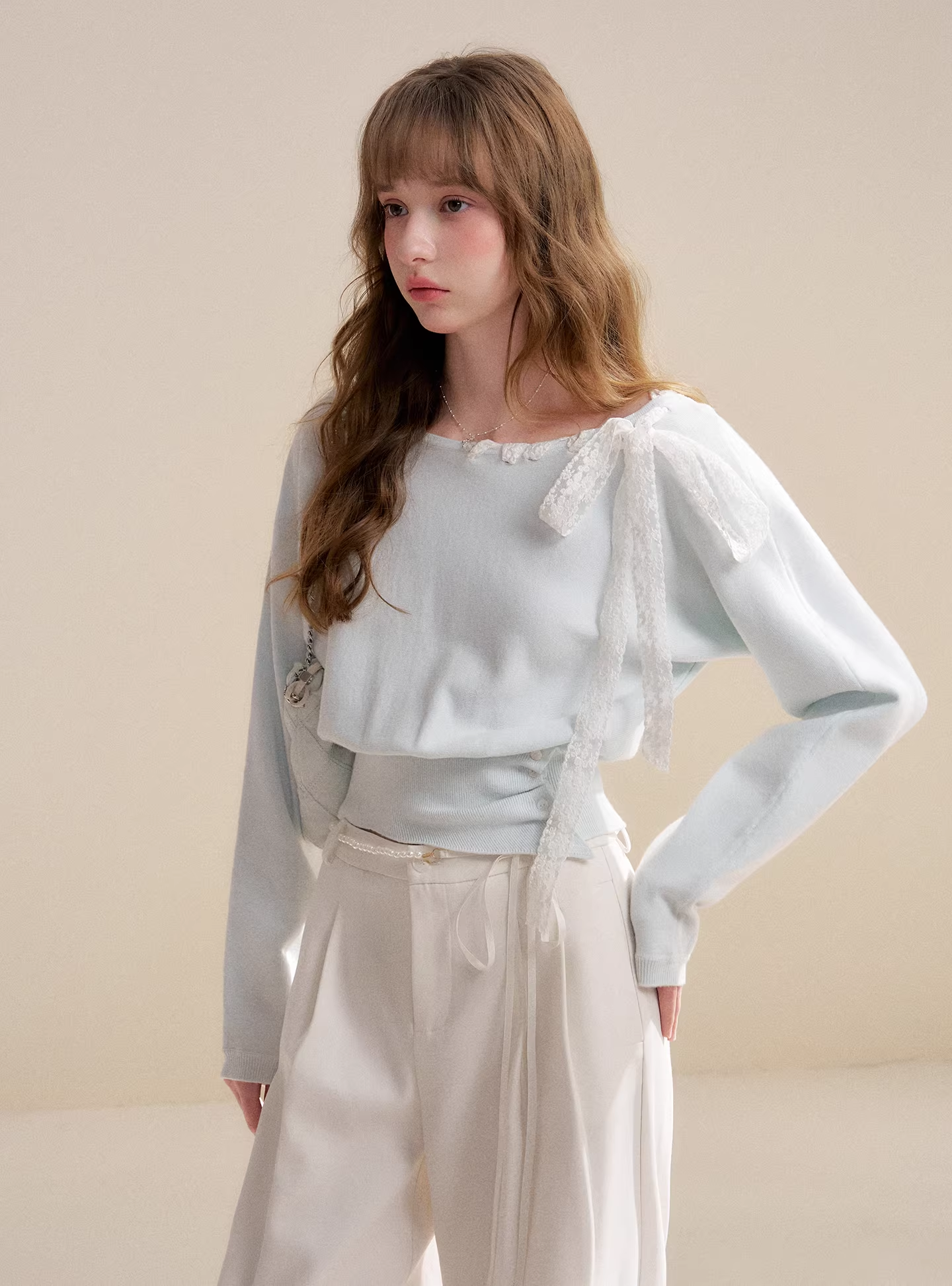 Kroche KP2075 Lace ribbon knitted top