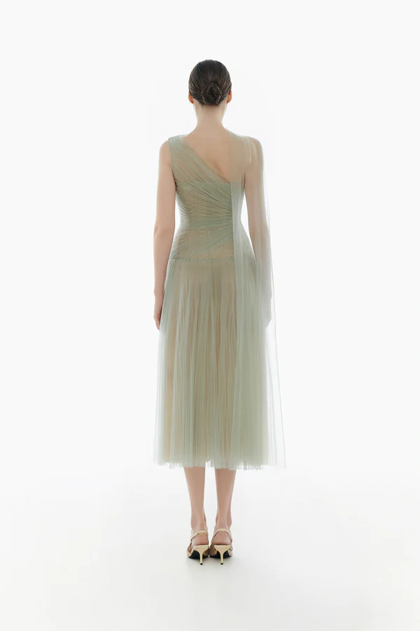 Montsand Draped Midi Dress-Mint