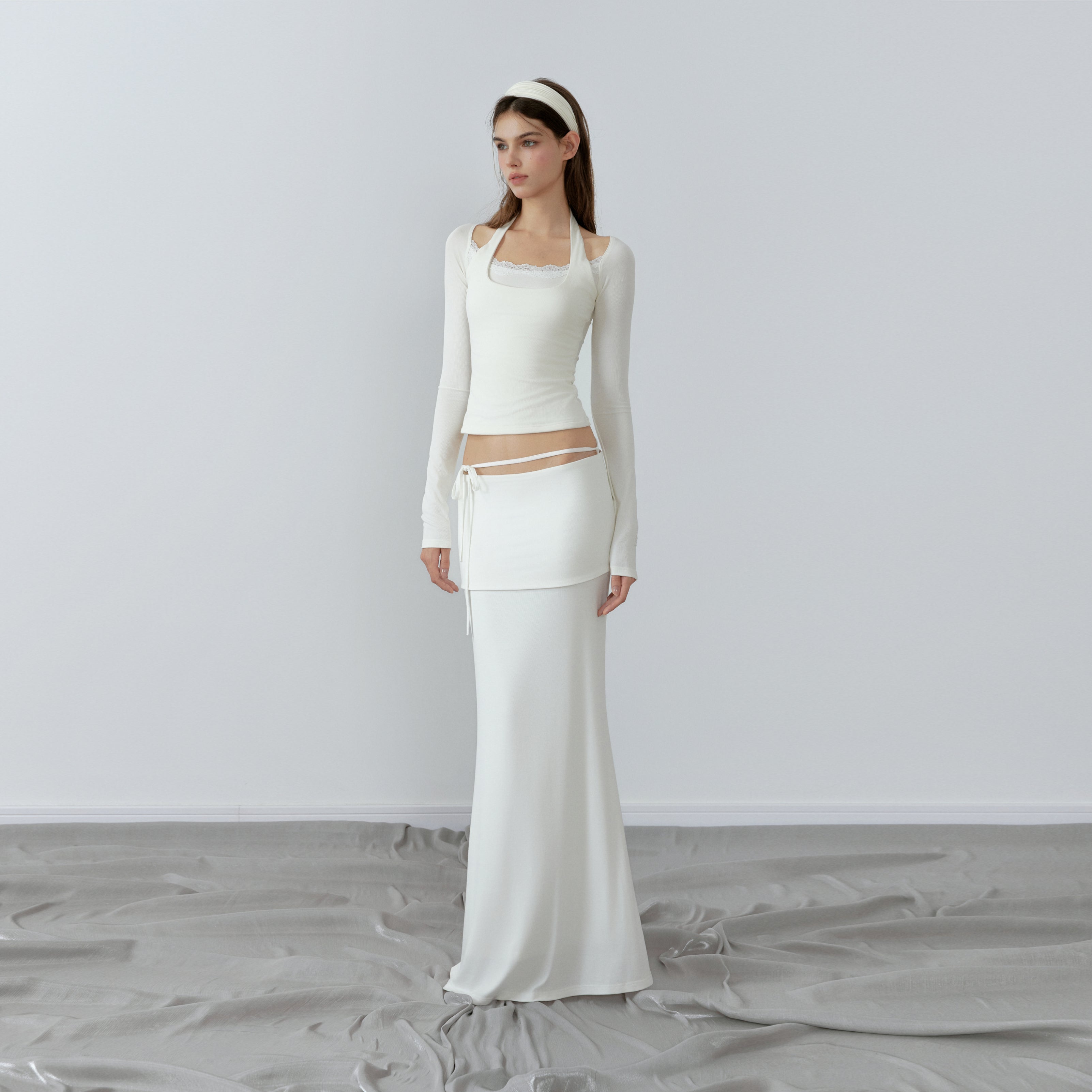 NONCESTNON N228 Fake two piece white long sleeve top