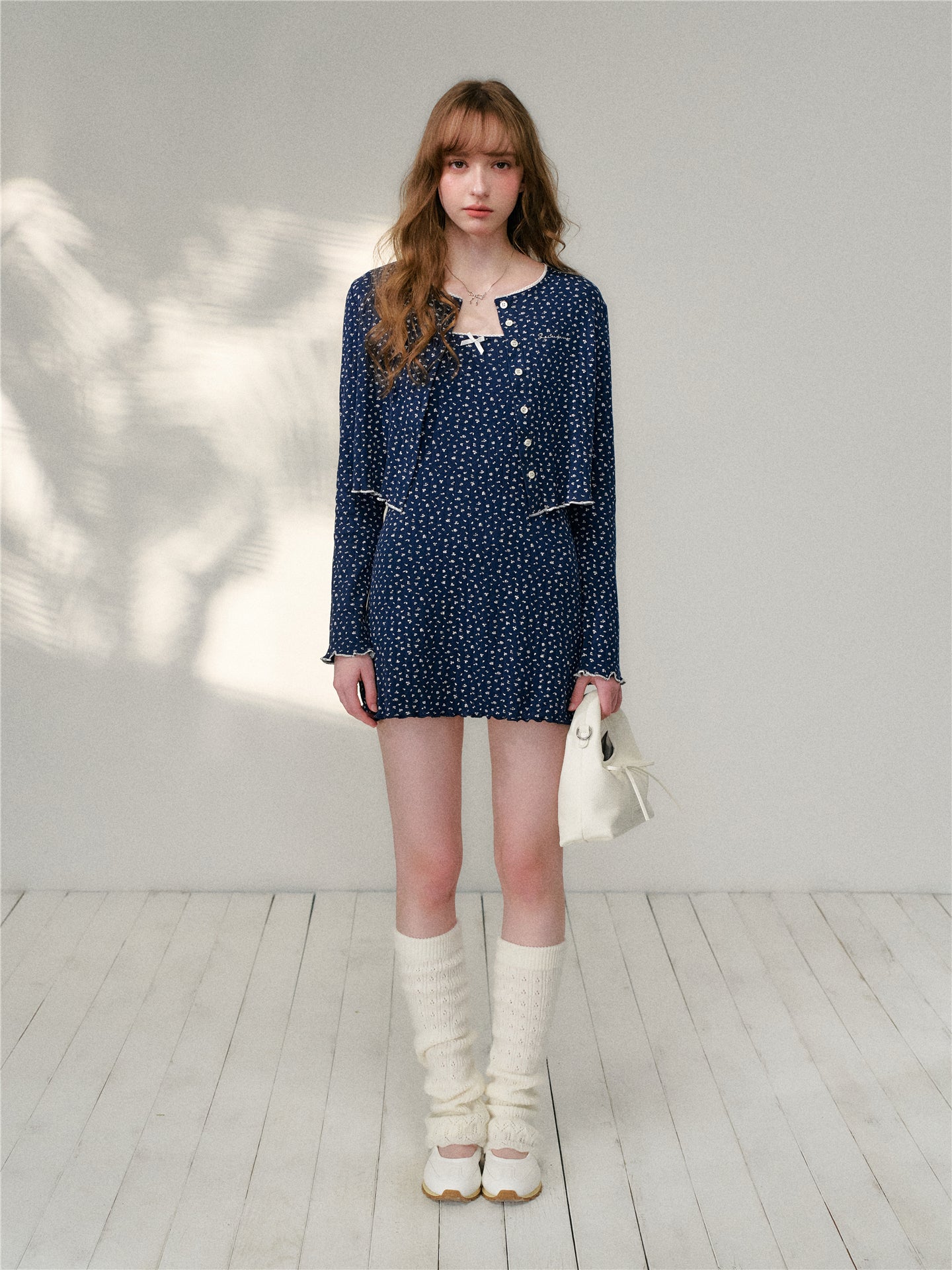 16DEWS 16D26129&16D26130 Blue floral short cardigan + camisole dress