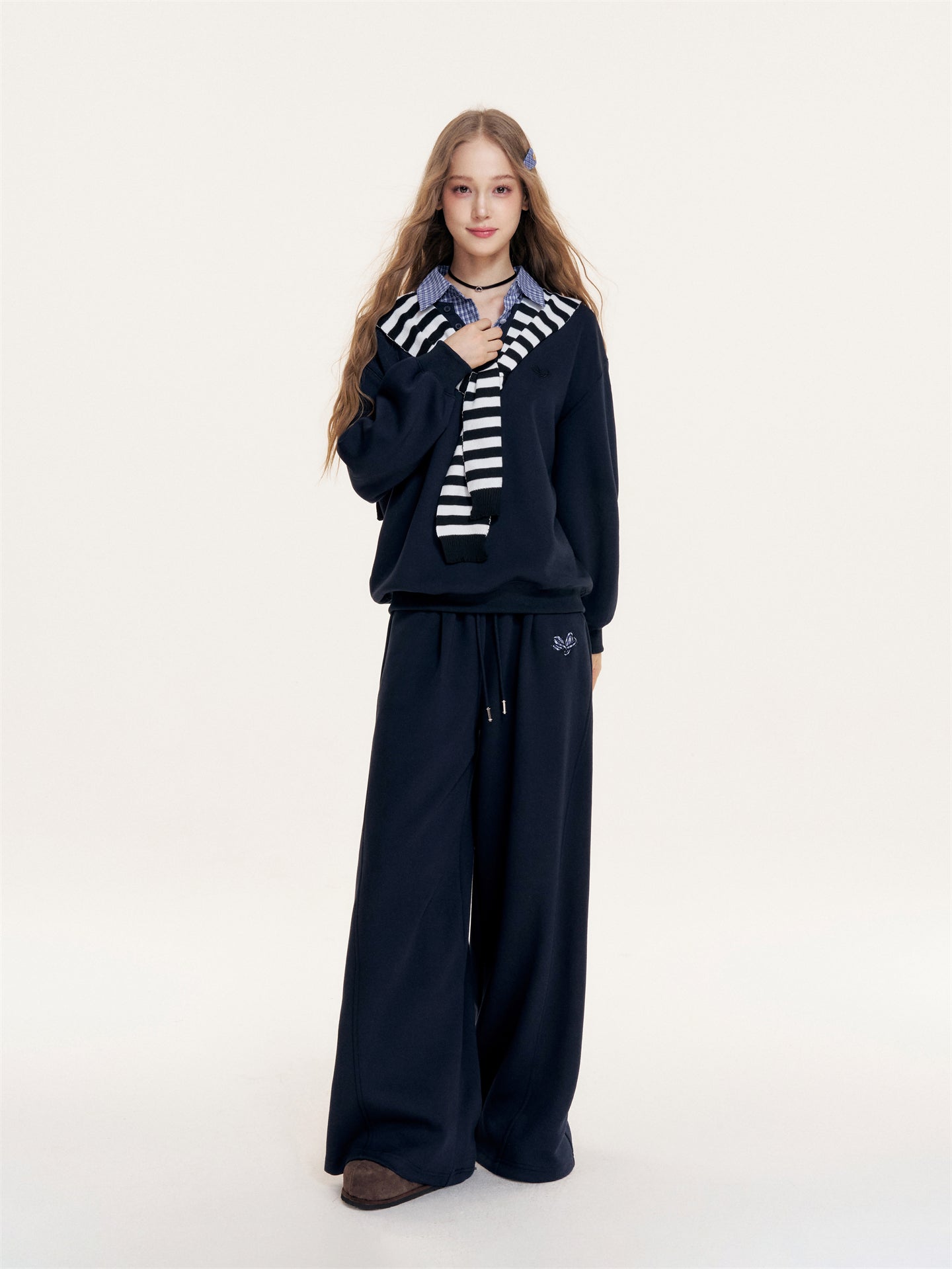 16DEWS 16D25401&16D25402&16D25414 Detachable shawl fake two-piece top + pants set