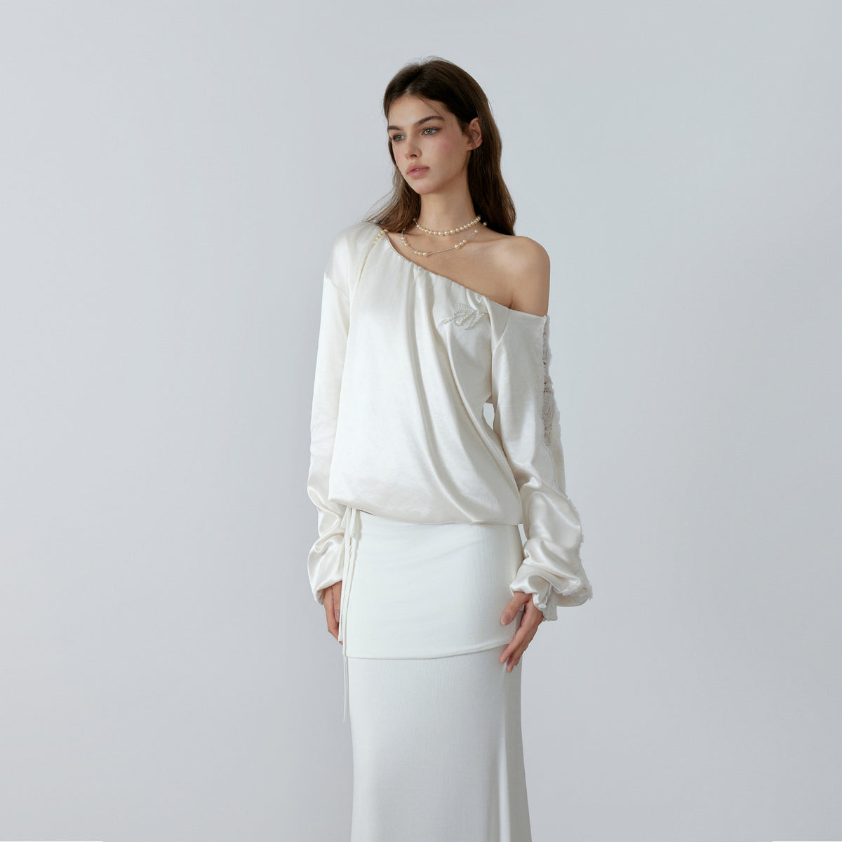 NONCESTNON N223 Satin one shoulder hoodie